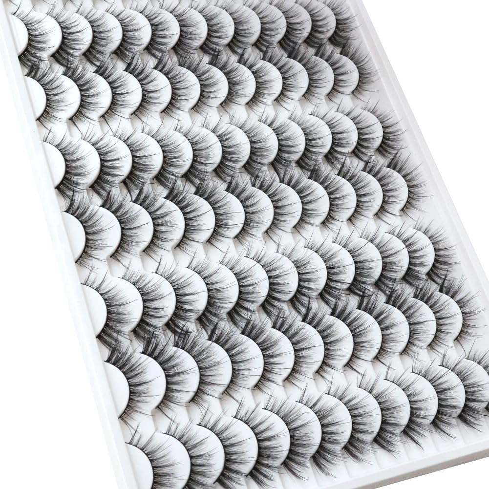False Eyelashes 48 Pairs Faux Mink Lashes 14mm Wispy Lashes 3D Fluffy Cat Eye Lashes Pack Bulk Wholesale Strip Lashes(style 48-041)