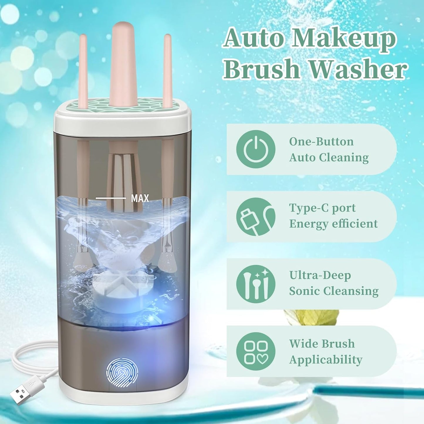 Electric Makeup Brush Cleaner Machine, Ultimate Efficient Automatic Cleaner for All Types of Makeup Brushes- Black