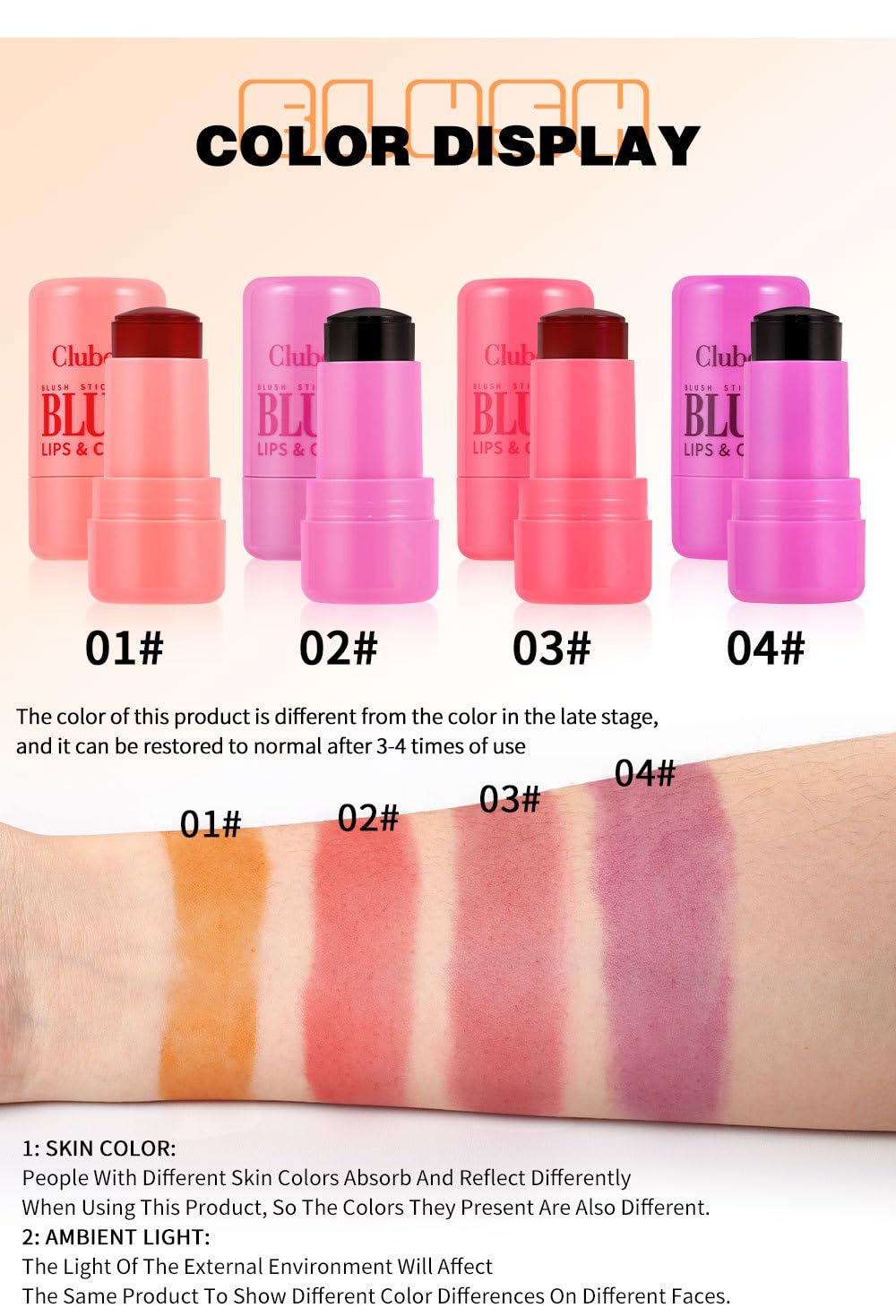 4 Color Milk Jelly Blush Stick, Cooling Water Jelly Lip Stain Cheek Stain, Vegan, Cruelty Free.