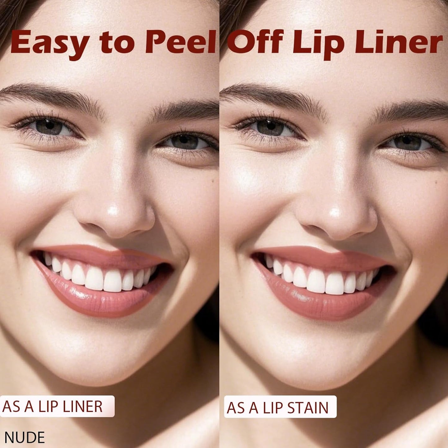 Lip Liner Stain Peel Off with Tweezer, Long Lasting Matte Lip Tattoo, Highly Pigmented Color Lip Makeup, Waterproof, Transfer-proof Lipstain for Women, for All Skin Types, Nude