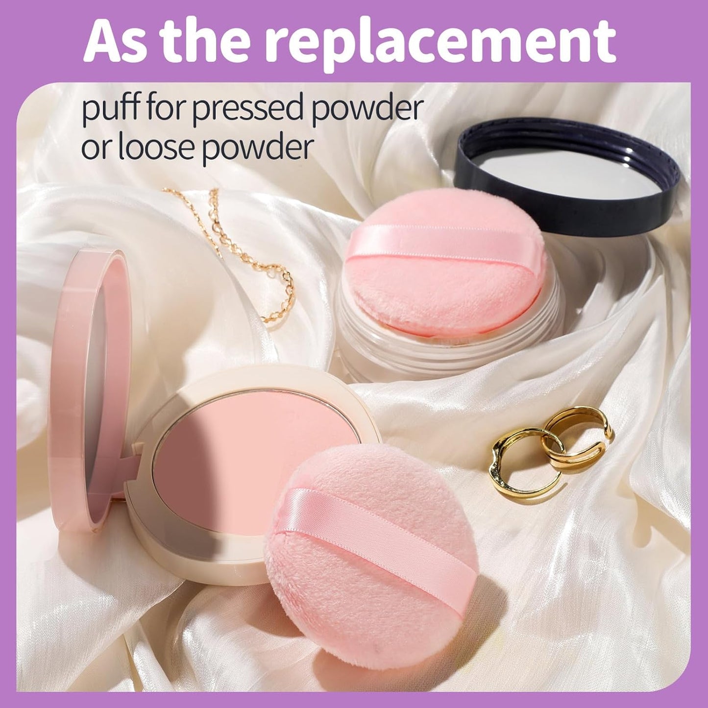 Teenitor 3Pcs Pink Powder Puff, 2.36 Inch Setting Puff for Face Powder, Soft Applicator for Loose Pressed Powder, Small Makeup Puff With 3 Cases