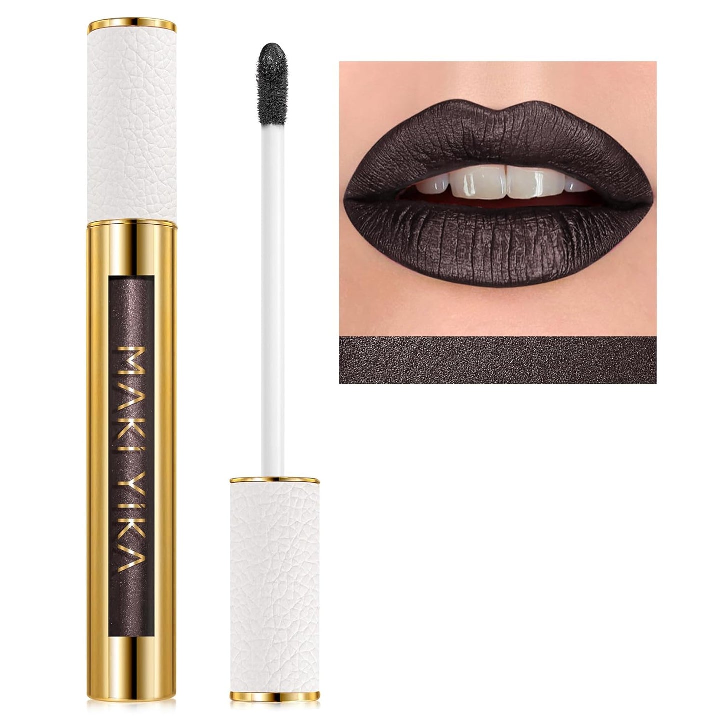 MAKI YIKA Metallic Lipstick for Women Black Lipsticks Long Lasting Glitter Lipstick No Smudge No Transfer Full-Coverage Liquid Lip Gloss (BR14 Midnight)