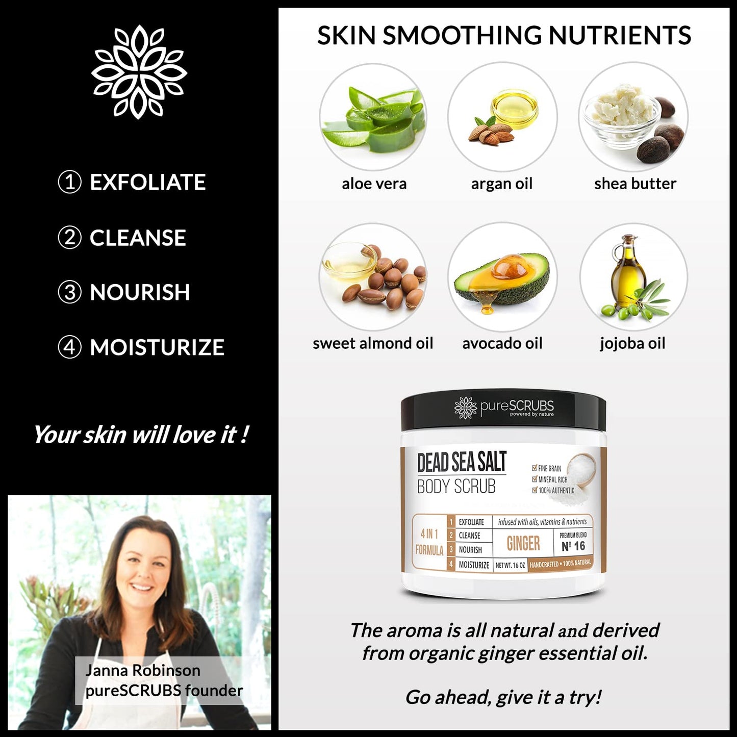 pureSCRUBS Premium Vanilla Body Scrub Set - Large 16oz Dead Sea Salt Body Scrub With Infused Essential Oils & Nutrients, Includes Wooden Spoon, Loofah & Oatmeal Exfoliating Bar Soap