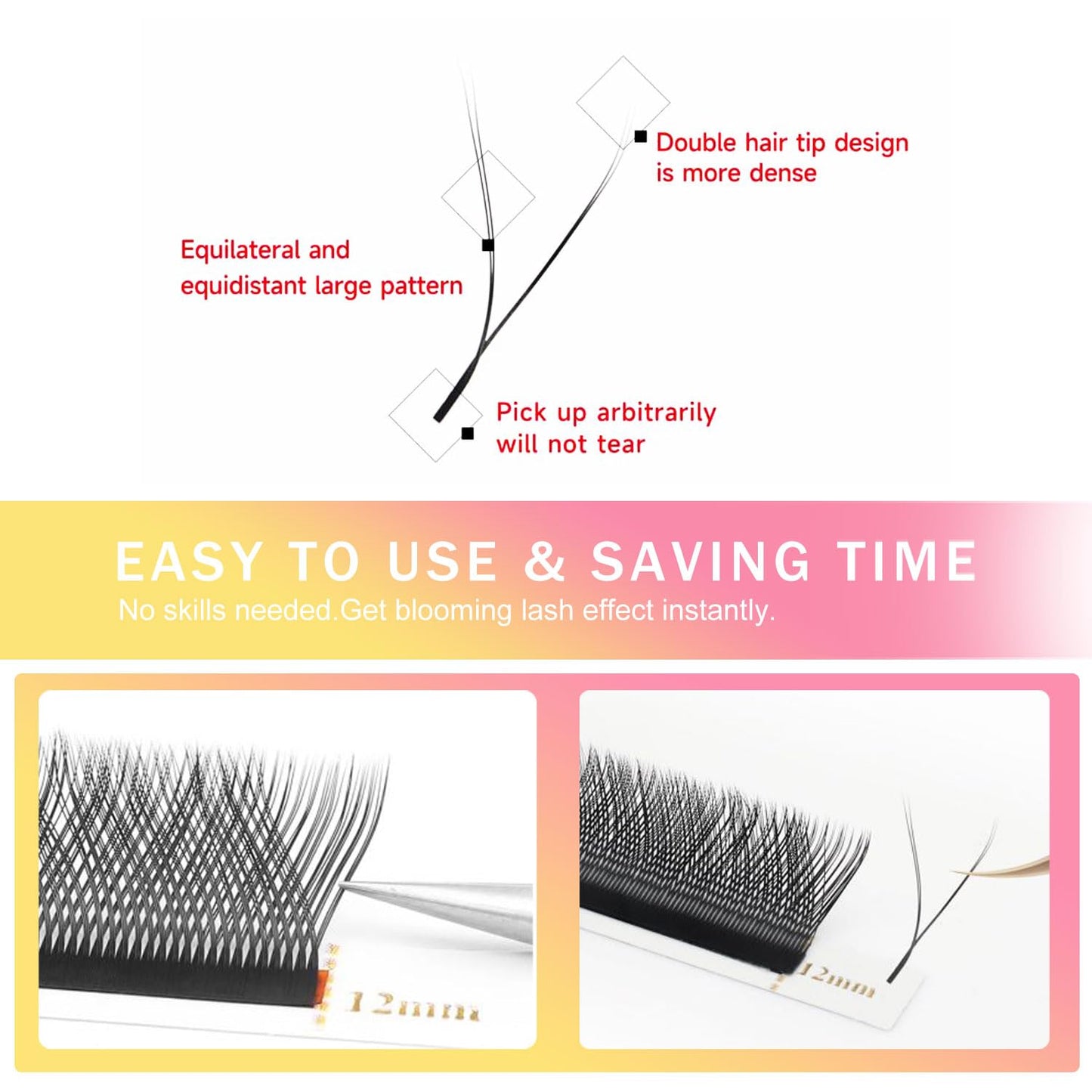 YY Lash Extensions Y Eyelash Extensions 0.05mm Thickness D Curl Mix 8-15mm Premade Fans 4D Individual Lashes Matte Black Volume Lashes 12 Rows Crisscross False Eyelashes(YY-0.05-D,8-15mm)