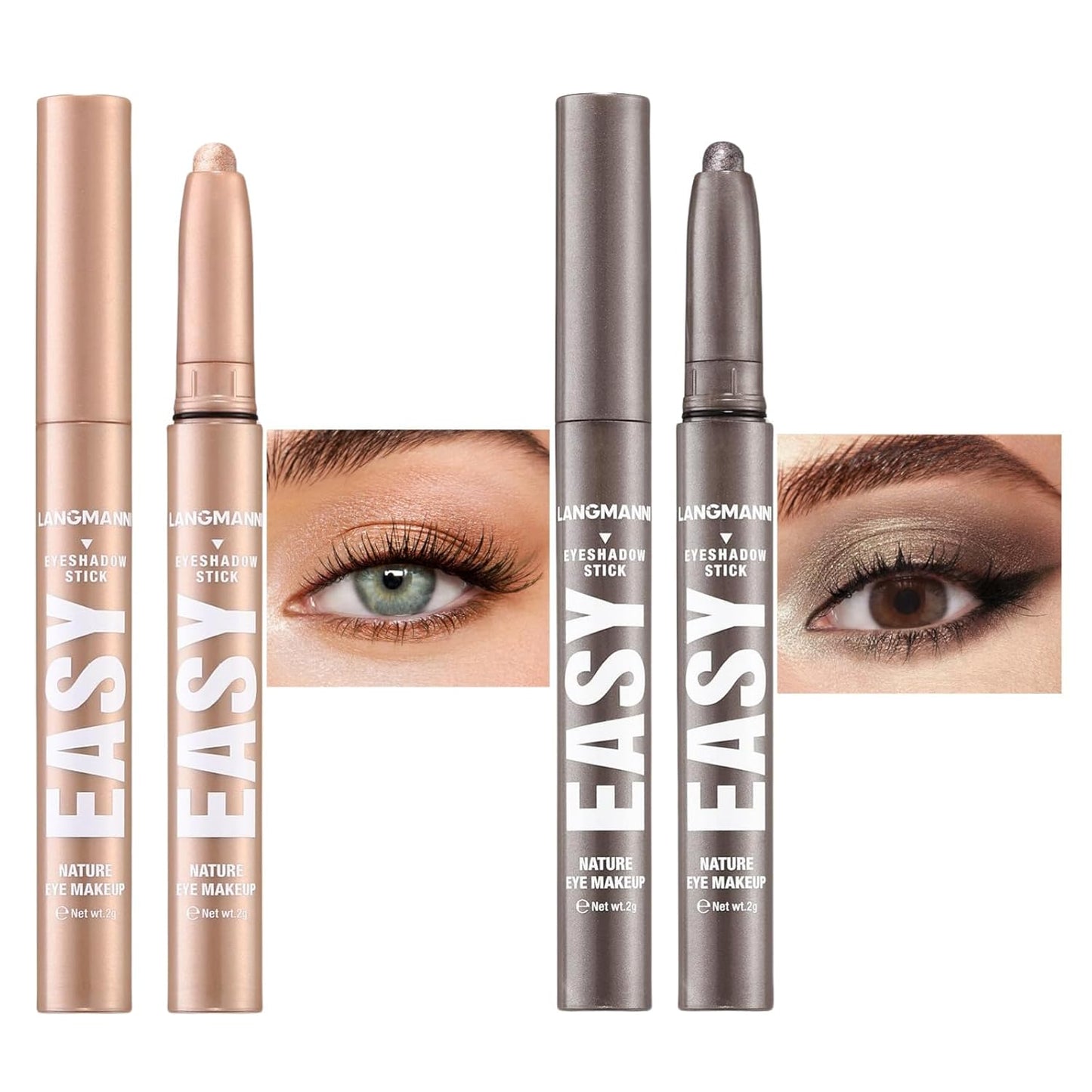 Jolilab Eyeshadow Stick Set, 2 Colors Matte Professional Bright-Colored Contouring and Highlight Eyeshadow Stick, Cream Waterproof Long Lasting High Pigmented Eye Shadow. (2, 08+21 2pcs)