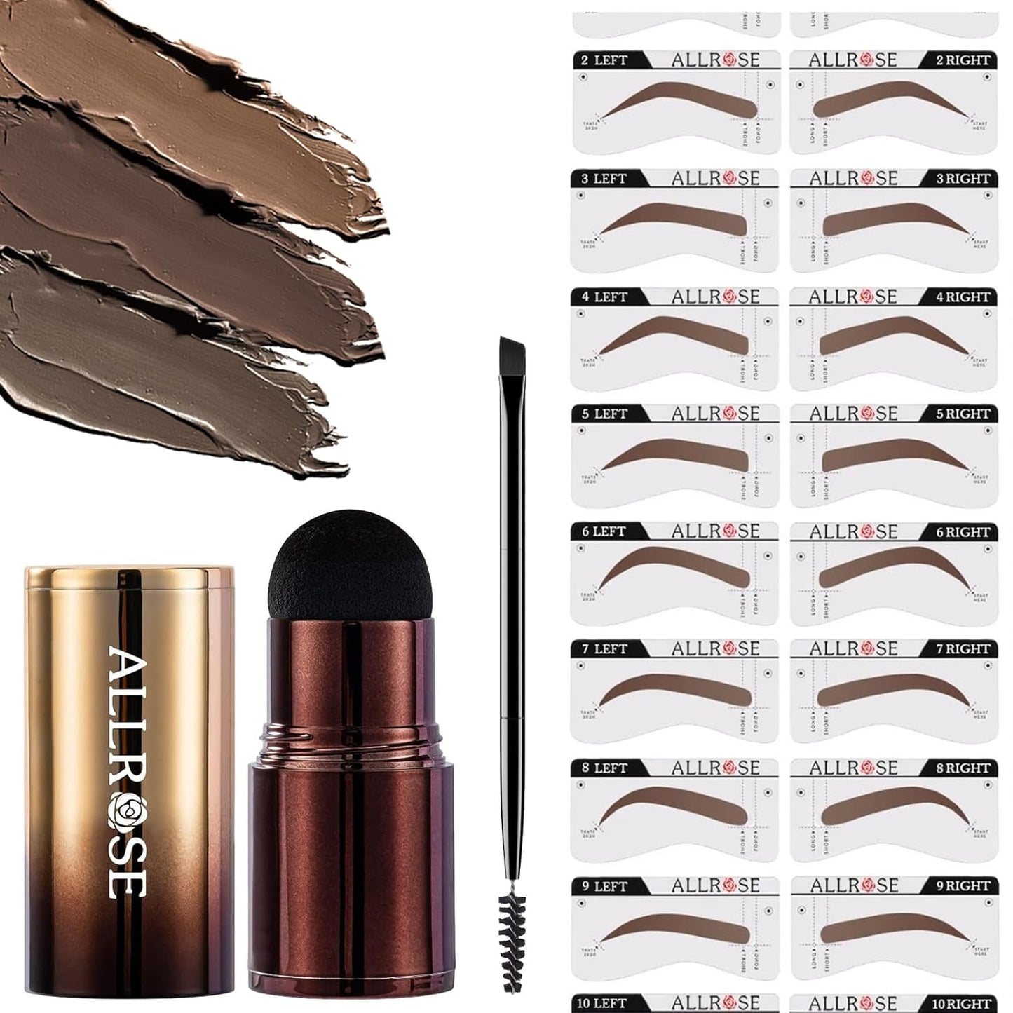 Eyebrow Stencils, ALLROSE Eyebrow Stamp Stencil Kit Perfect Eyebrow Waterproof Eye Brow Stamp Stencil Kits, Eyebrow Kit for Women with 20PCS Brow Shaping Kit Eyebrow Tinting Kit, Black Brown