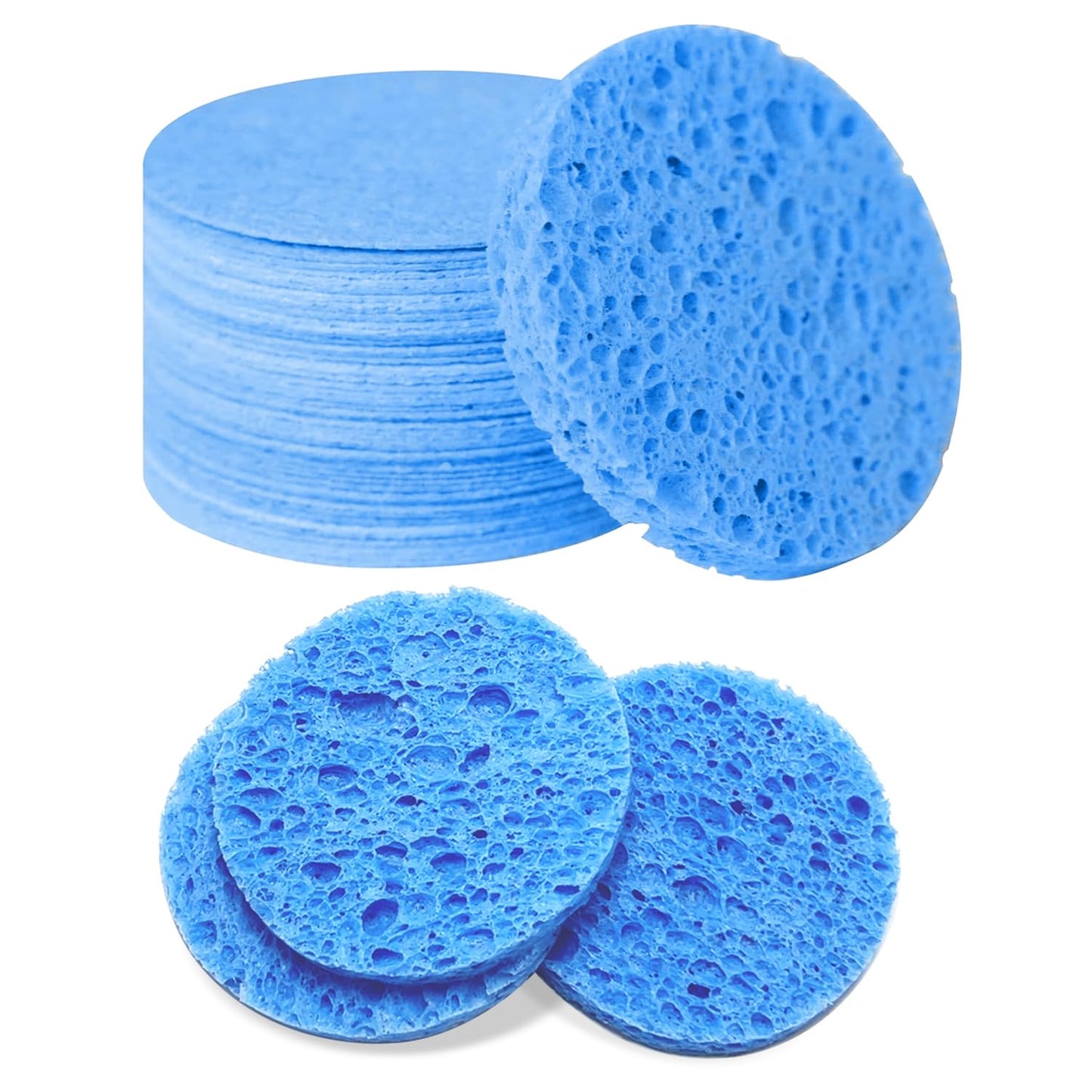 50-Count Facial Sponges Compressed Natural Cellulose Sponge Round Shape Face Sponge for Face Cleansing Exfoliating and Makeup Removal, Blue