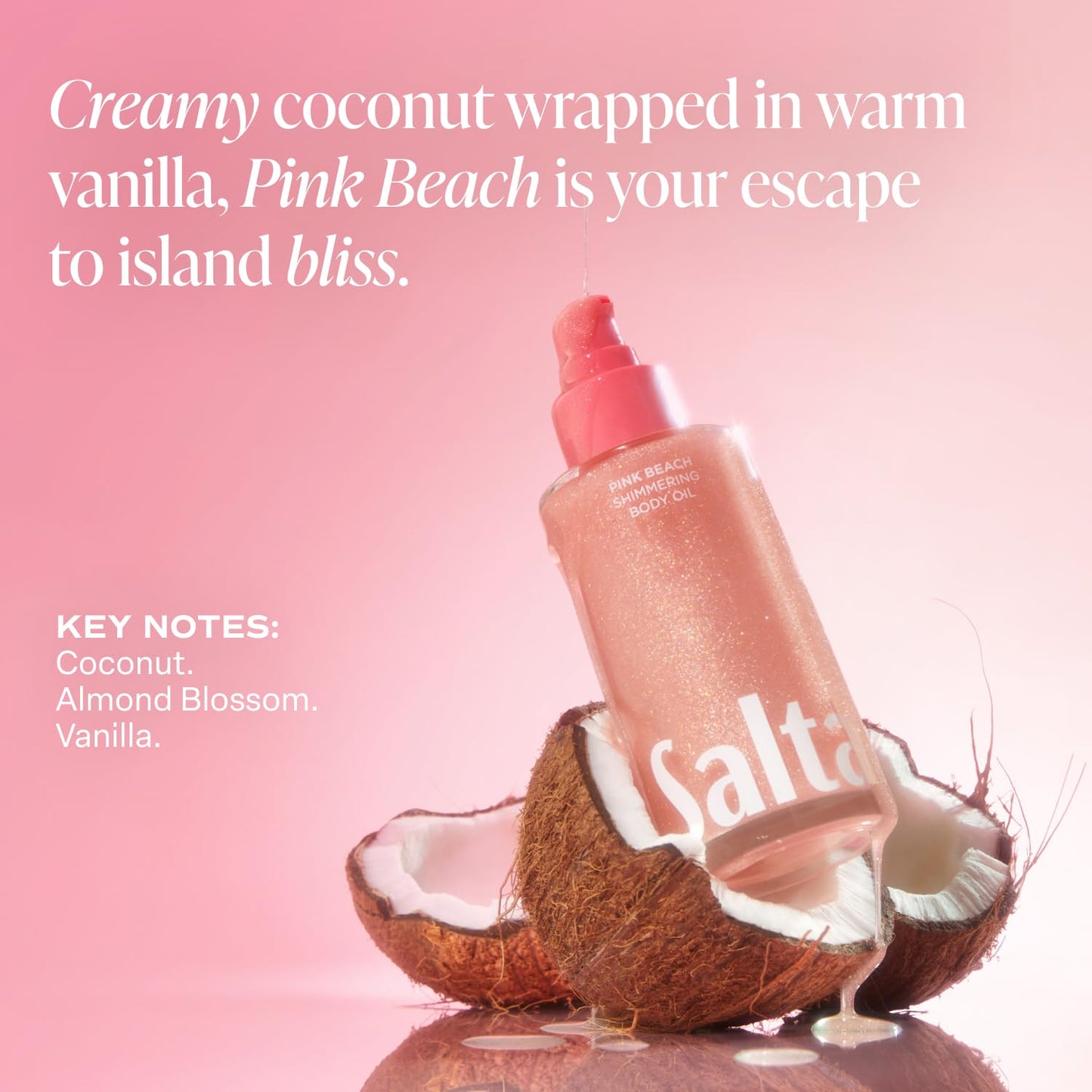 Saltair Shimmering Body Oil - Pink Beach Scented Dry Oil Moisturizer with Light-Reflecting Pearl Pigments. Moisturizing Glow for All Skin Types - 4 Fl Oz