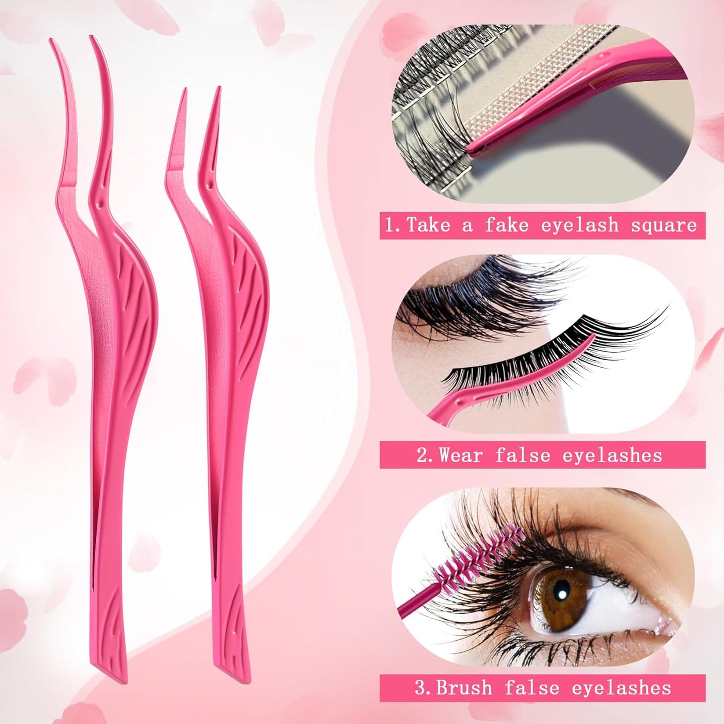 Eyelash Applicator Tool 3-pcs Lash Applicator Tool Set with Eyelash Extension Tweezers, Brush – Professional Eye Lash Applicator Tools for DIY Eyelash Extensions, Cluster Lashes