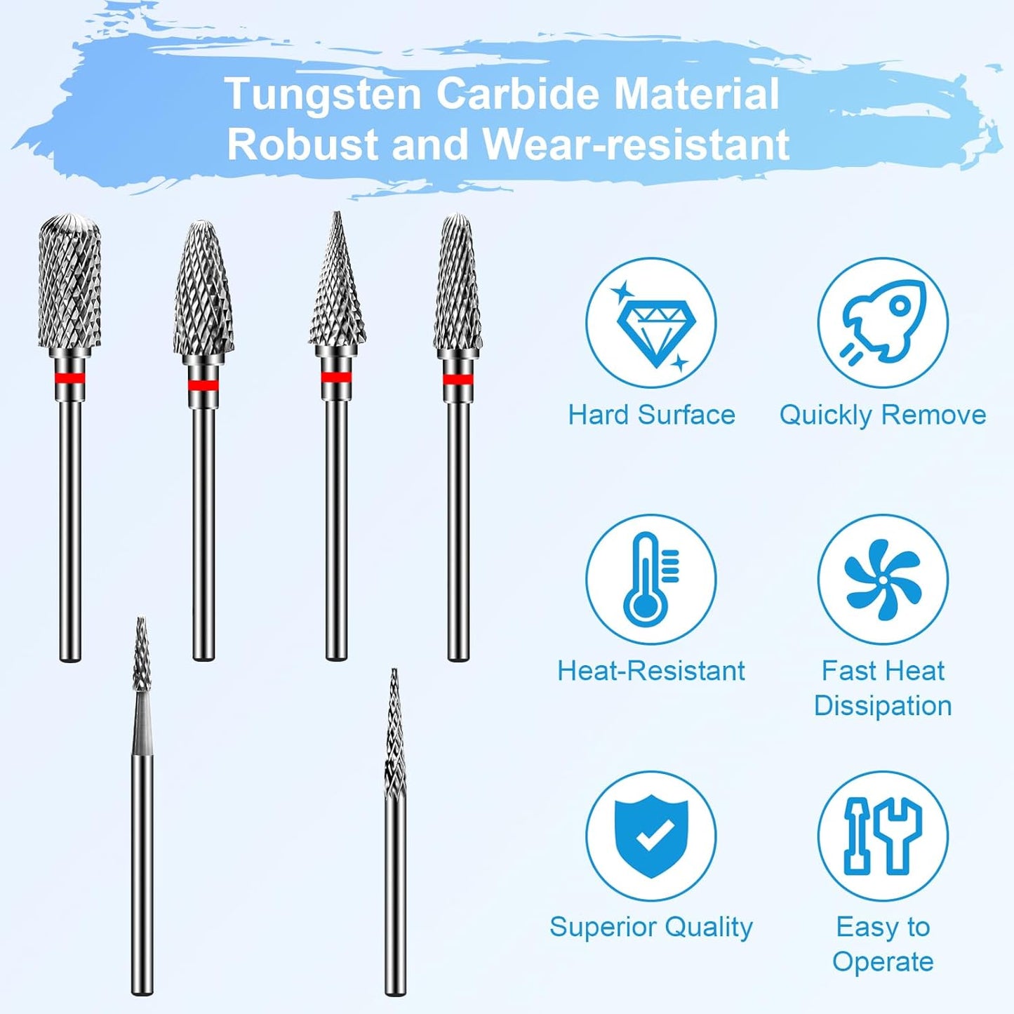 6 Pack Nail Drill Bits for Acrylic Nails, 3/32"" Shank Drill Bits for Nails, Professional Electric Cuticle Bit for Nail Drill, Cuticle Cleaner Nail Gel Polish Remover Tool for Home Salon-Red