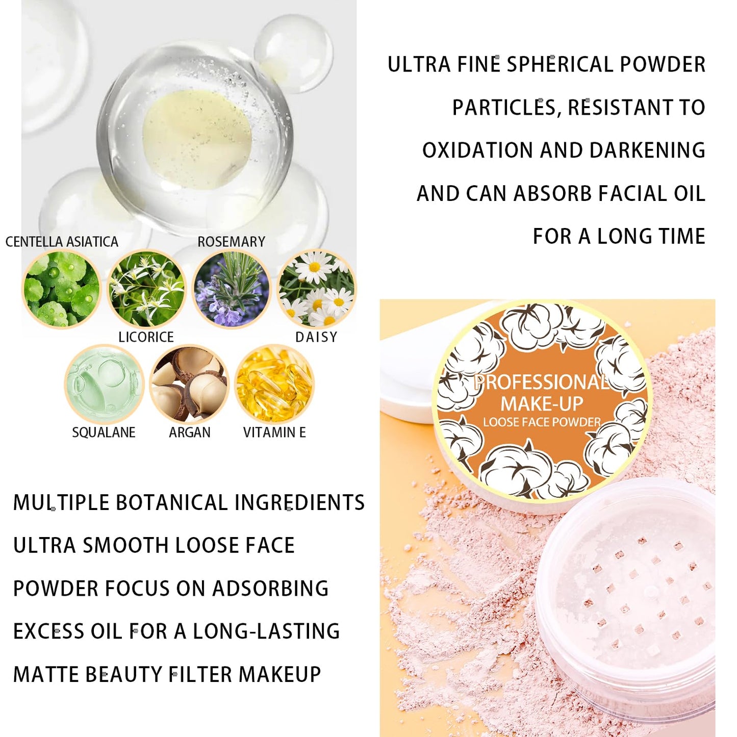 2PCS Loose Face Powder, Oil Control Minimizes Pores and Fine Lines, Loose Baking Face Setting Powder Makeup, Oil Control Soft Focus Effect Make Up, Matte Ultra Flawless Finish(04# Natural)