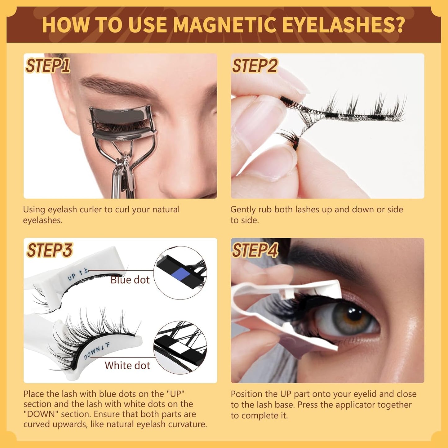 QUEWEL 2 Pairs Magnetic Eyelashes Natural Look, Reusable Magnetic Eyelashes with Applicator, No Glue Needed Lash Clusters Kit, Easy to Wear and Remove(2 Pairs-D+E03)