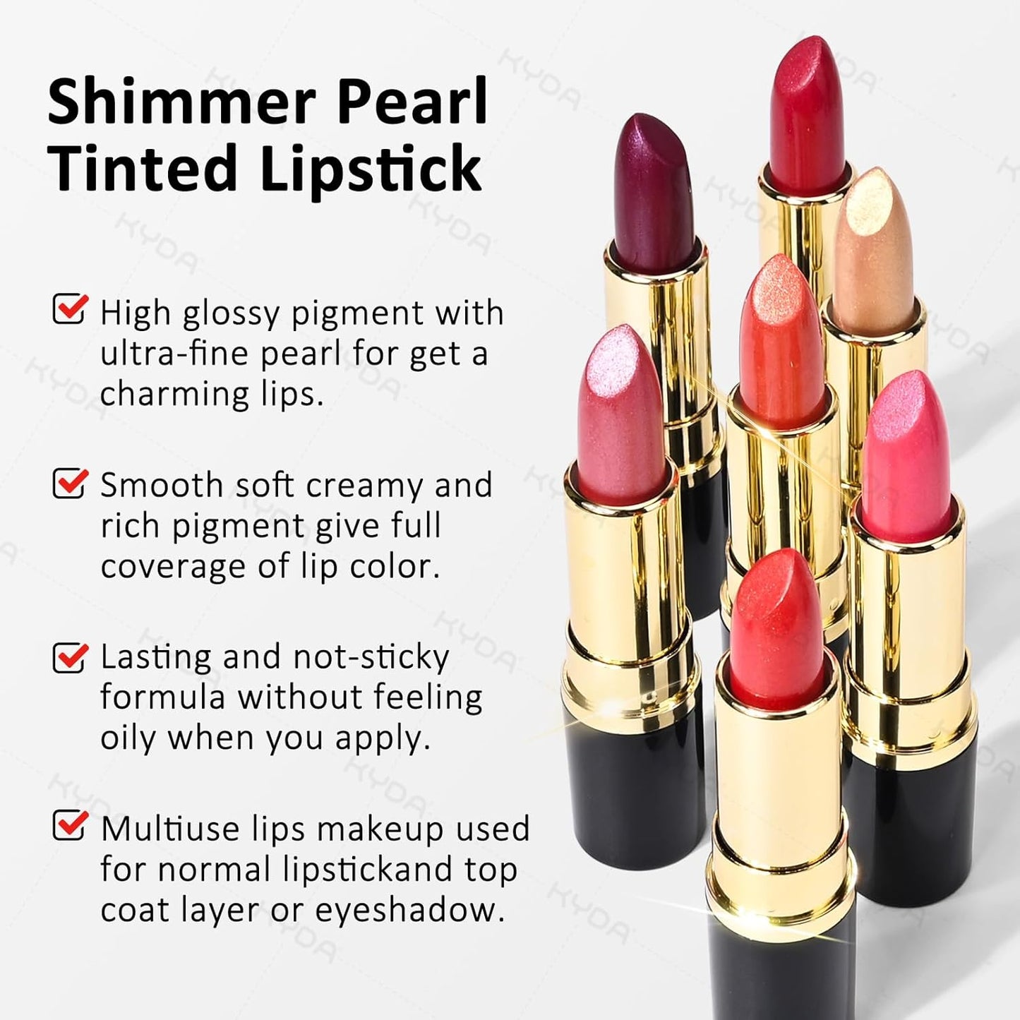 KYDA Golden Shimmer Lipstick, Metallic Pearl Lipstick, Lasting Non-sticky Glitter Lips Color, High Glossy Lips Makeup for Women, Golden Luster