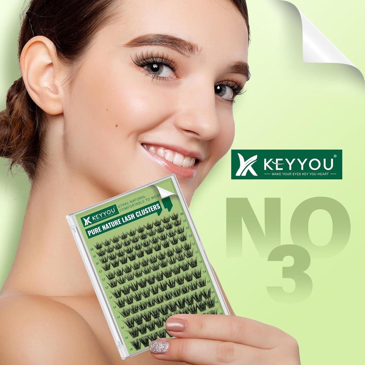 Natural Lash Clusters Wispy Eyelash Clusters 144 pcs Cluster Eyelash Extensions D Curl Individual Lashes 8-18MIX Mix Length Light and Natural Lashes Look with Thin Lash Band by KEYYOU(N03-8-18MIX-D)