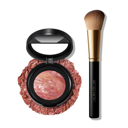 LAURA GELLER NEW YORK Baked Blush-n-Brighten Marbleized Blush - Apricot Berry & Angled Brush 2pc Set