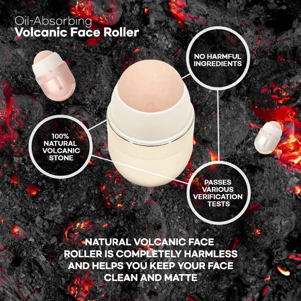 Korean Beauty Oil-Absorbing Volcanic Face Roller, Portable and Reusable Skincare Tool for Oily Skin, Shine Control, Oil Absorber tool for Face (Black)