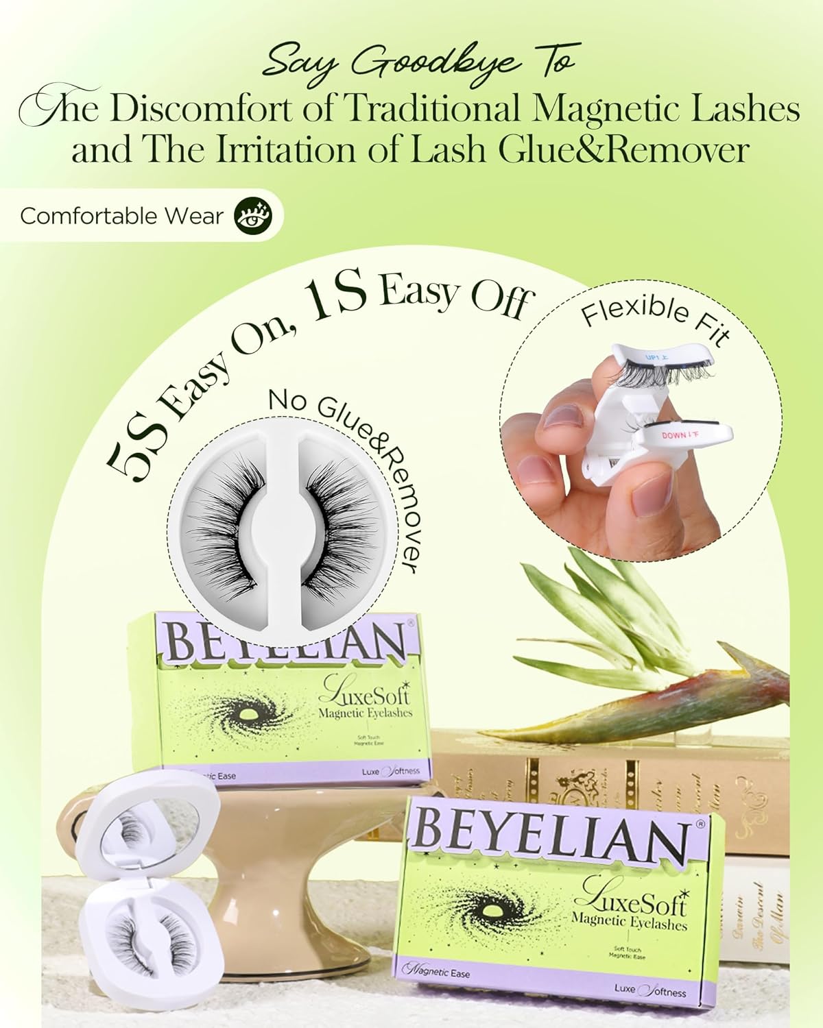 BEYELIAN Magnetic Eyelashes with Applicator Kit, Reusable Natural Look False Lashes, No Glue Needed Soft Magnetic Lashes for Eye MAC-100 (Lightweight & Comfortable)