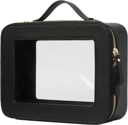 Popvibe Clear Makeup Bag Travel Cosmetic Case Transparent Toiletry Bag with Zipper, Portable Make Up Organizer Traveling Compact Car Bag for Essentials
