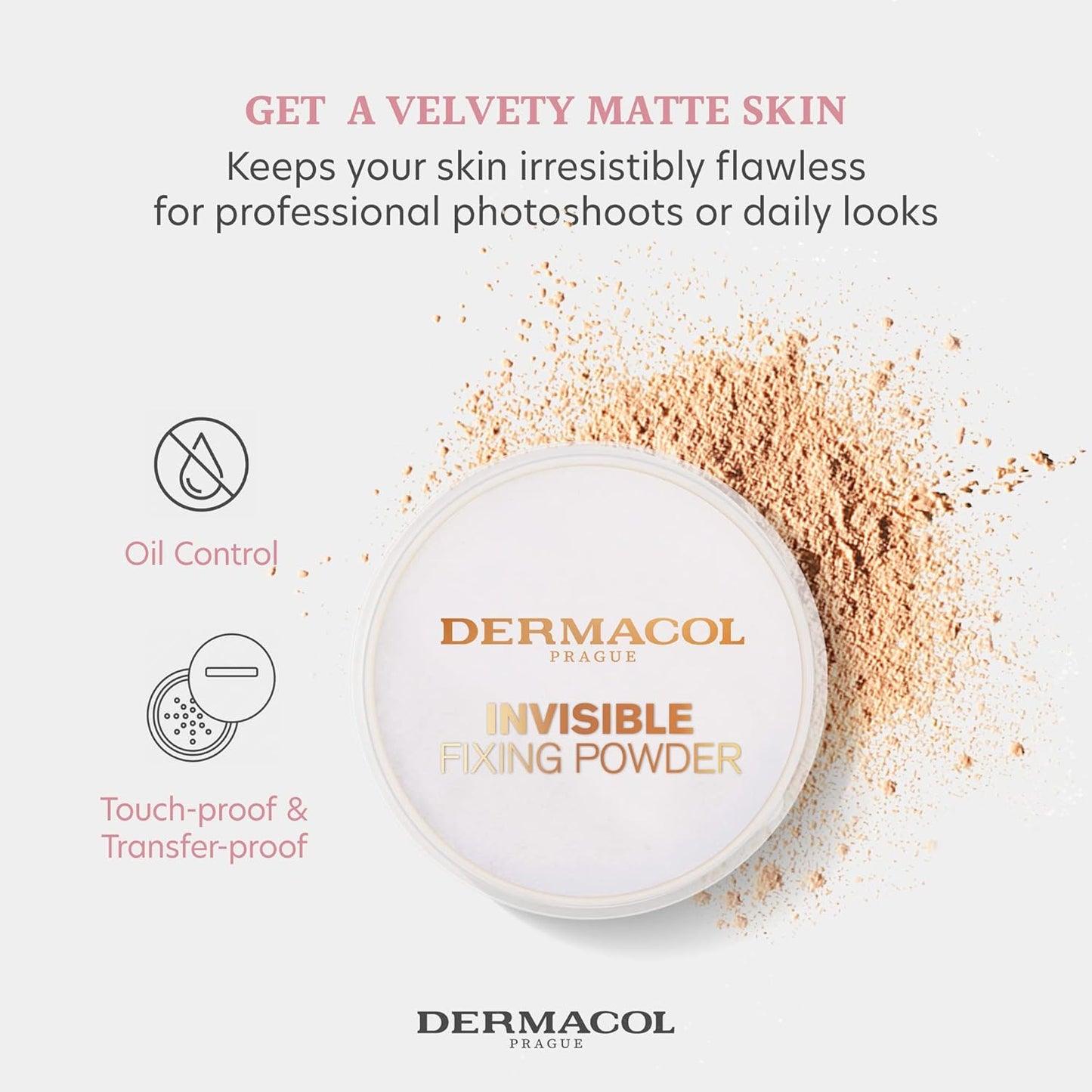 Dermacol - Invisible Fixing Face Powder, Touch-proof Translucent Setting Powder for Oily Skin & Other Skin Types, Loose Powder Makeup, Frangrance-Free Matte Powder with Powder Puff, Natural, 13.5 g