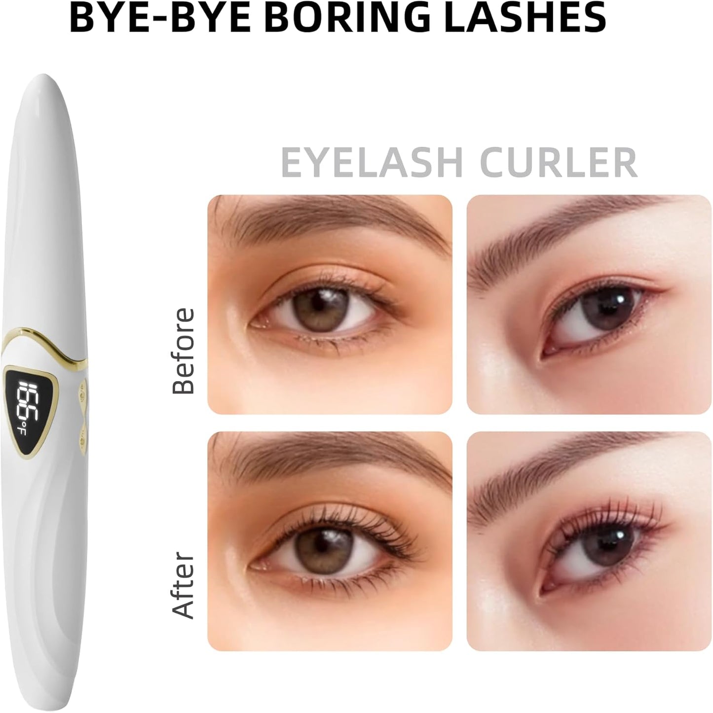 Heated Eyelash Curler, Heated Lash Curler, Accurate Temperature Control Electric Eyelash Curler Heated - Intelligent Power Off, Natural Makeup (Whisper White/Gold, S600-148MM)