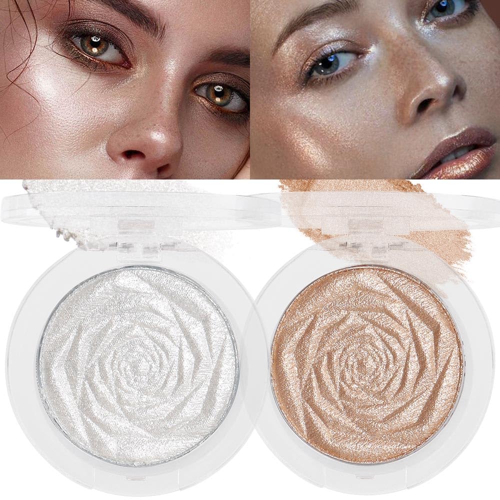 evpct Pearl White & Champagne Gold Face Highlighter Makeup Shimmer Glitter Diamond Sparkly Highlighters Makeup Palette Powder for Face Body Cheek iluminadores iluminador de jos maquillaje luminizers