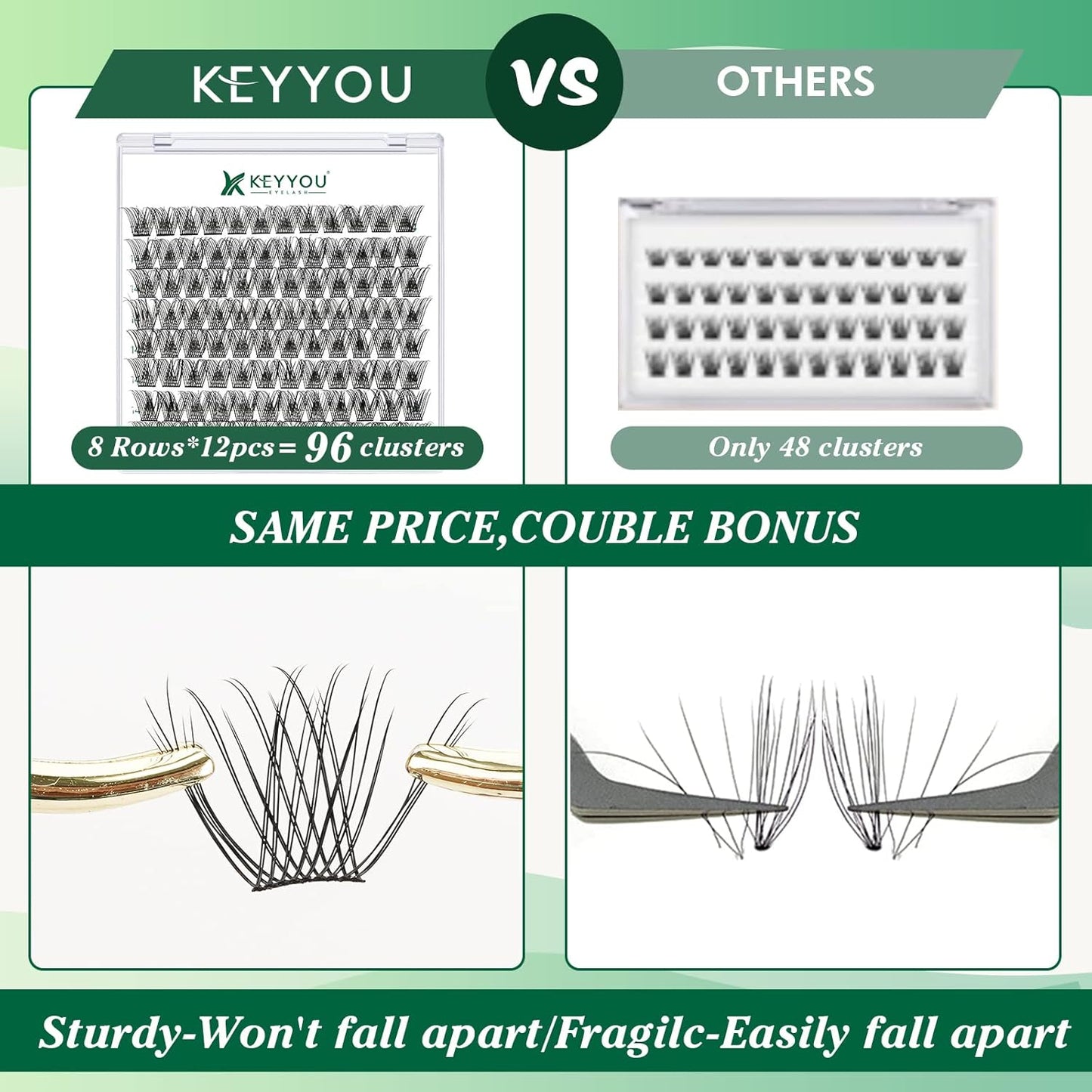 Lash Clusters,96 Pcs Cluster Lashes D Curl 10mm DIY Lash Extensions Eyelash Clusters,KEYYOU Volume Wispy Individual Lashes Soft&Comfortable Easy DIY at Home(Y13,D-10mm)