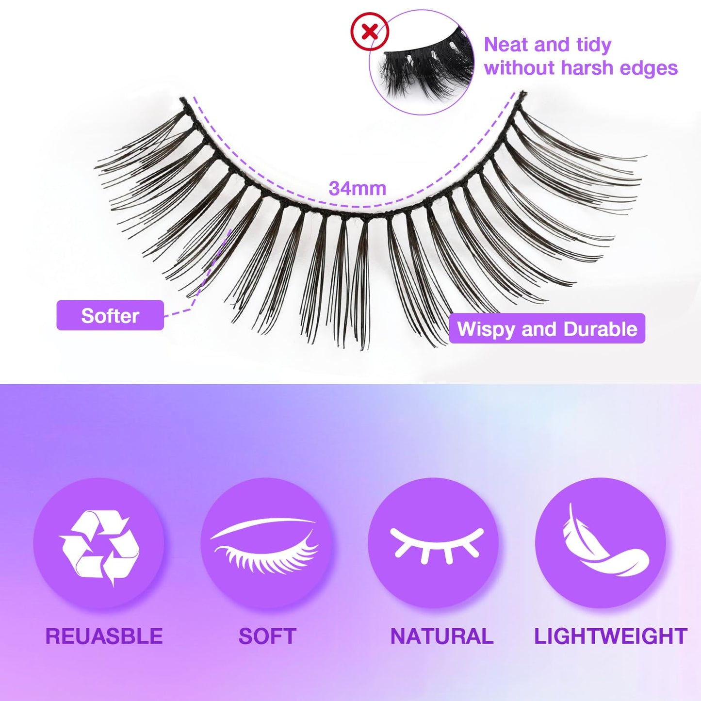 Wispy False Eyelashes Kit With Bond, Seal and Tweezer, 7 Pairs Natural Look Fake Cat Eye Lashes Strips Thin Band Extensions Waterproof Easy Eyelashes for Beginners DF1