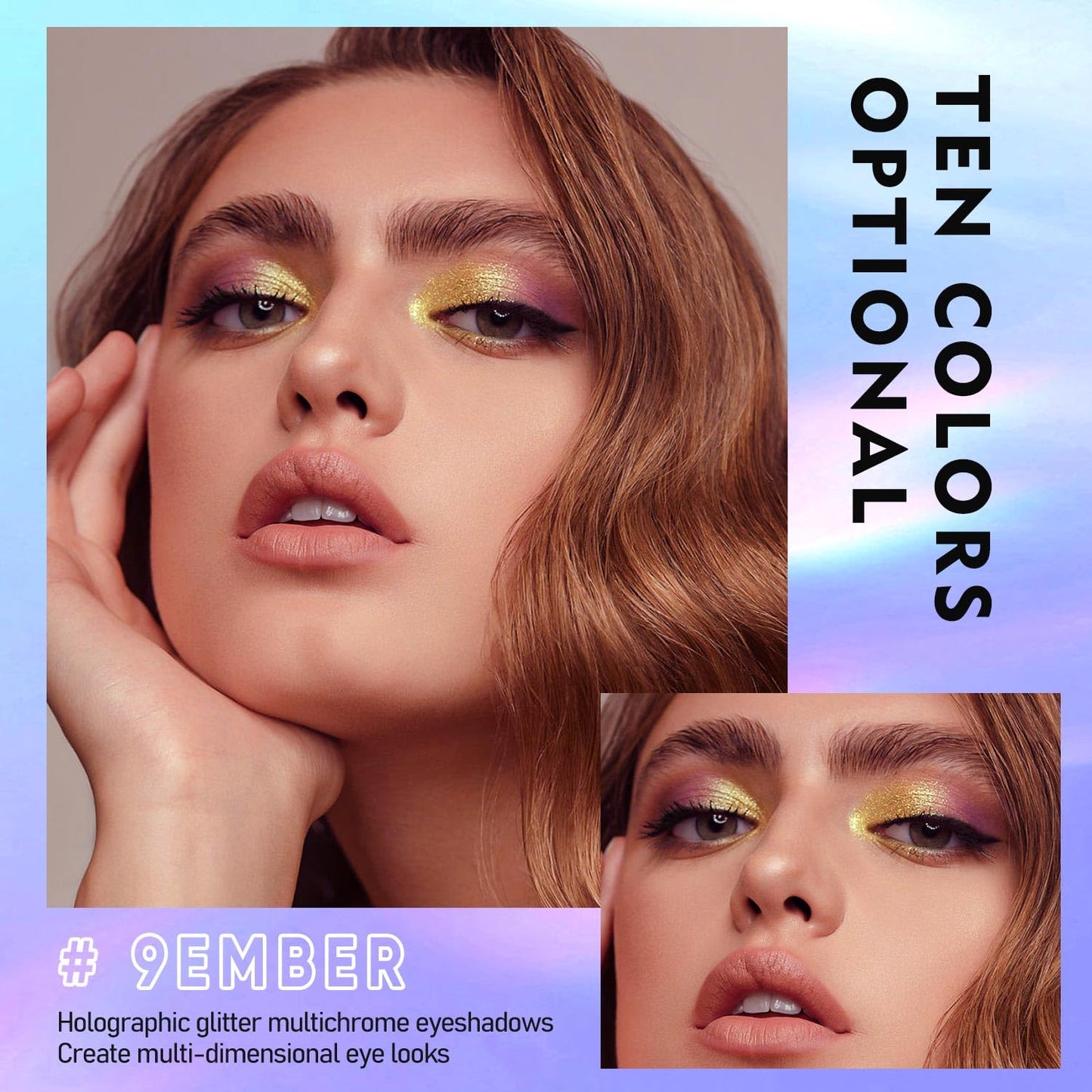 MAKI YIKA Glitter Eyeshadow Gold Liquid Multichrome Eyeshadows Long Lasting, Metallic Chameleon Eye Shadow Smudgeproof Holographic Eye Topper Glitters (#9 Ember)