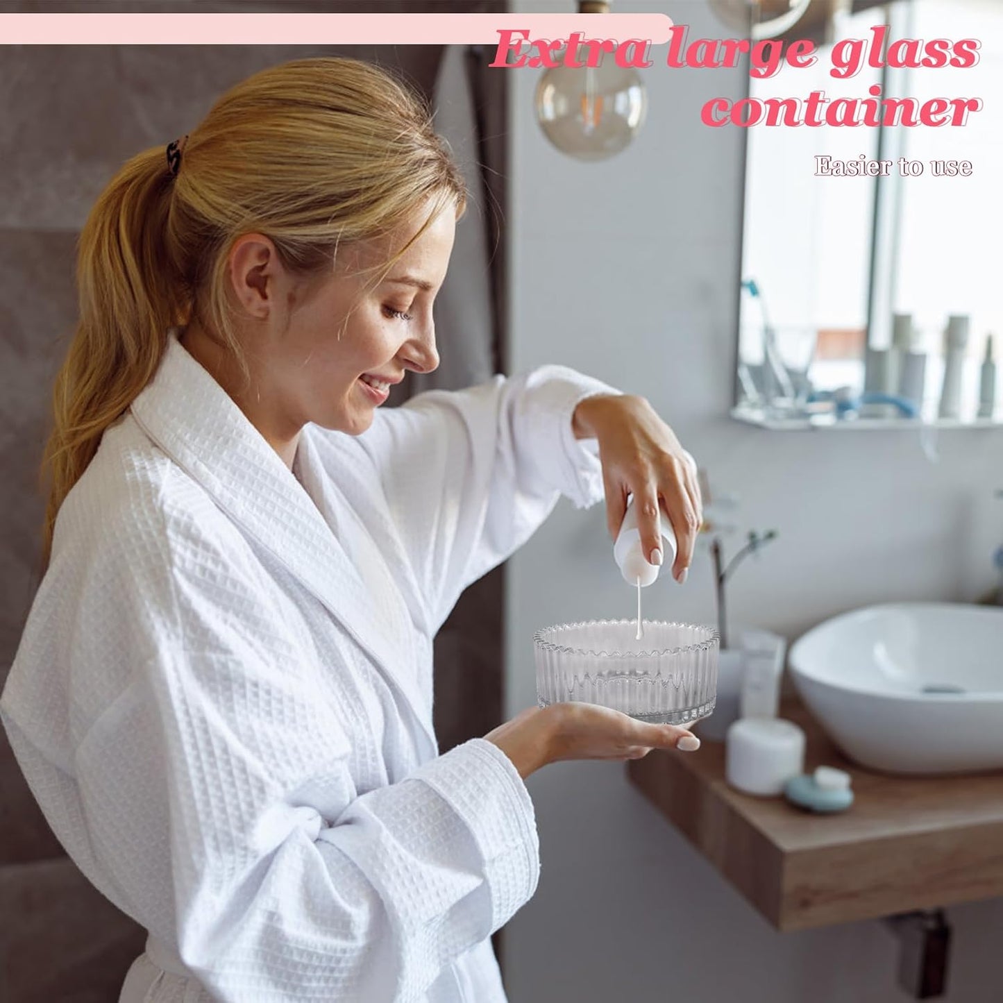 2Pcs Extra Large Body Powder Puff & Luxury 6" Glass Jar Dusting Powder Container with Puff for Women Bath Powder Puffs Perfect for Talcum or Loose Powder (Light Purple)