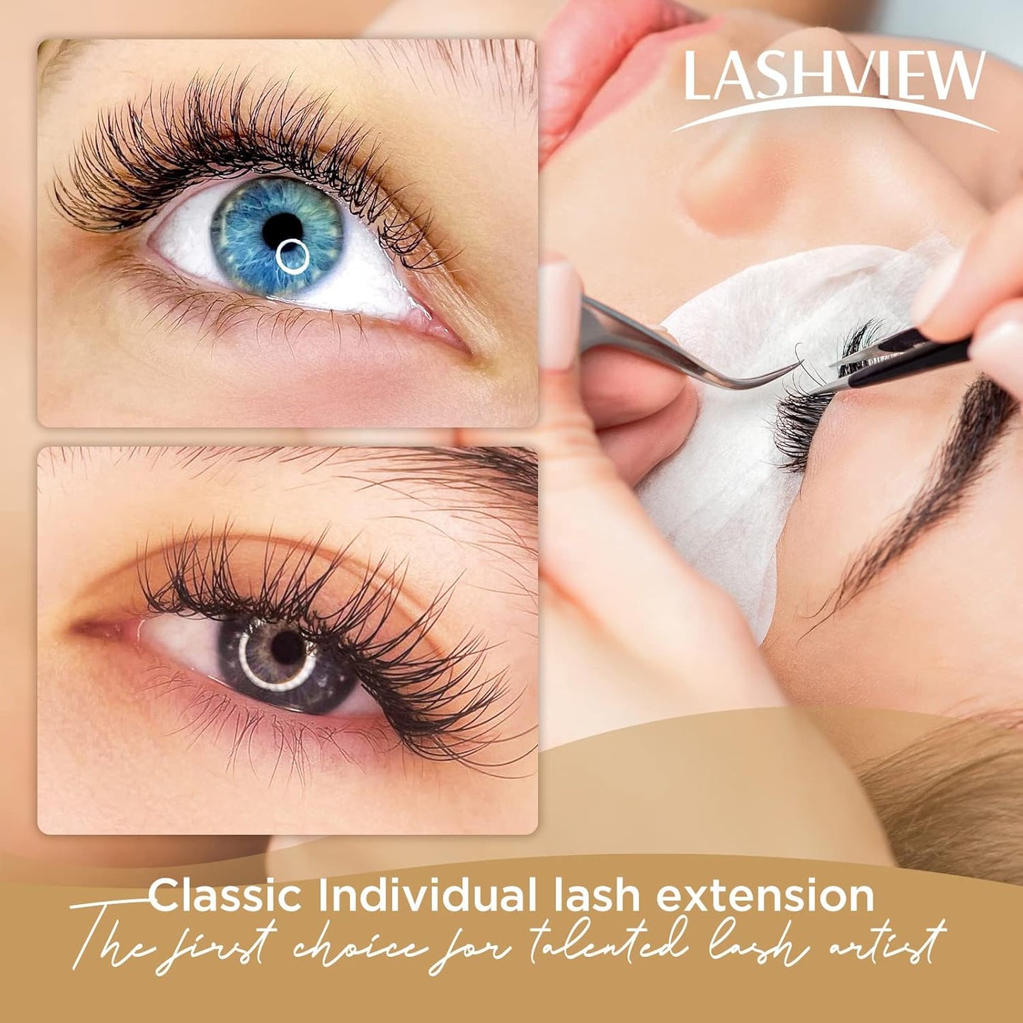 LASHVIEW Eyelash Extensions, Individual Lashes, Premium Classic Lashes, 0.15 D Curl Thickness 15mm, Natural Semi Permanent Eyelashes, Soft Application-friendly, Black