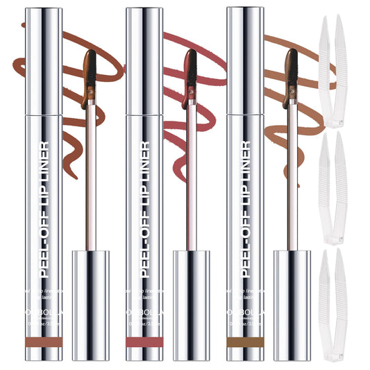 3 Colors Peel Off Lip Liner Stain with Tweezer, Long Lasting Waterproof Lip Tint Stains Makeup Set with Matte Finish for Women, Natural Look, Easy to Use, for All Skin Types (#234, M)