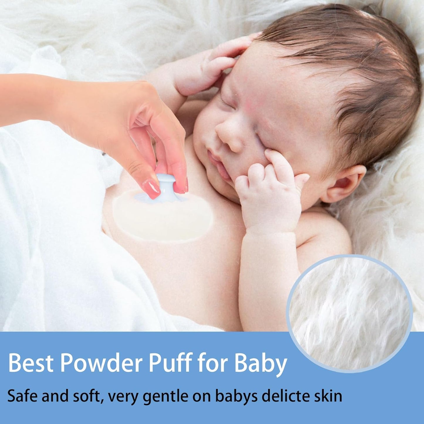 SHIMIDO Body Powder Puff and Container, 3.15" Portable Empty Body Powder Container for Baby Women's Loose Dusting Powder, Powder Case Box with Lids for Bath, Travel and Home Use (Aqua Blue)