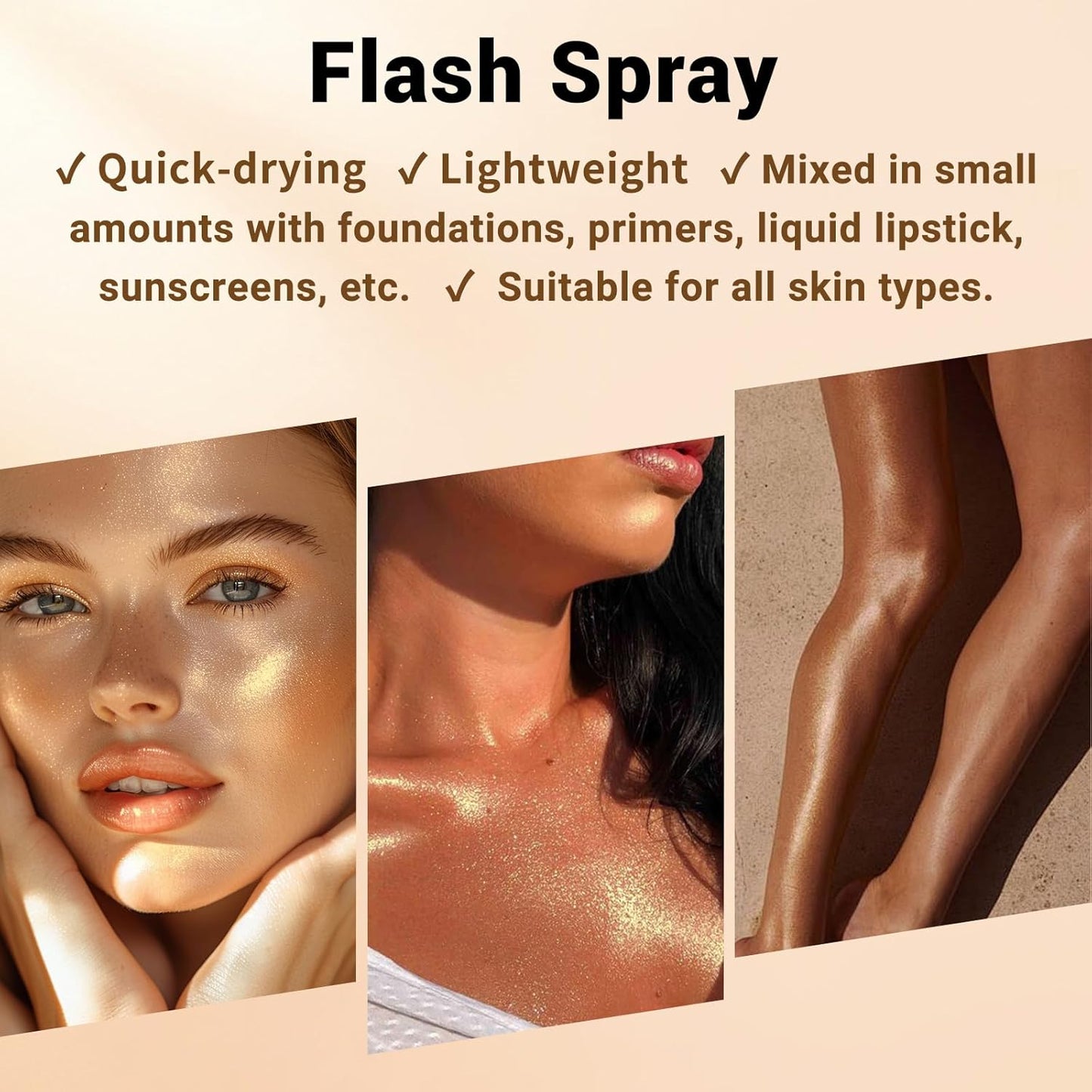 Face Liquid Highlighter Shimmer Body Spray for Hair and Skin, Luminizer Glow Spray for Face, Moisturizing Bronze Shimmer Illuminator (G, Standard)