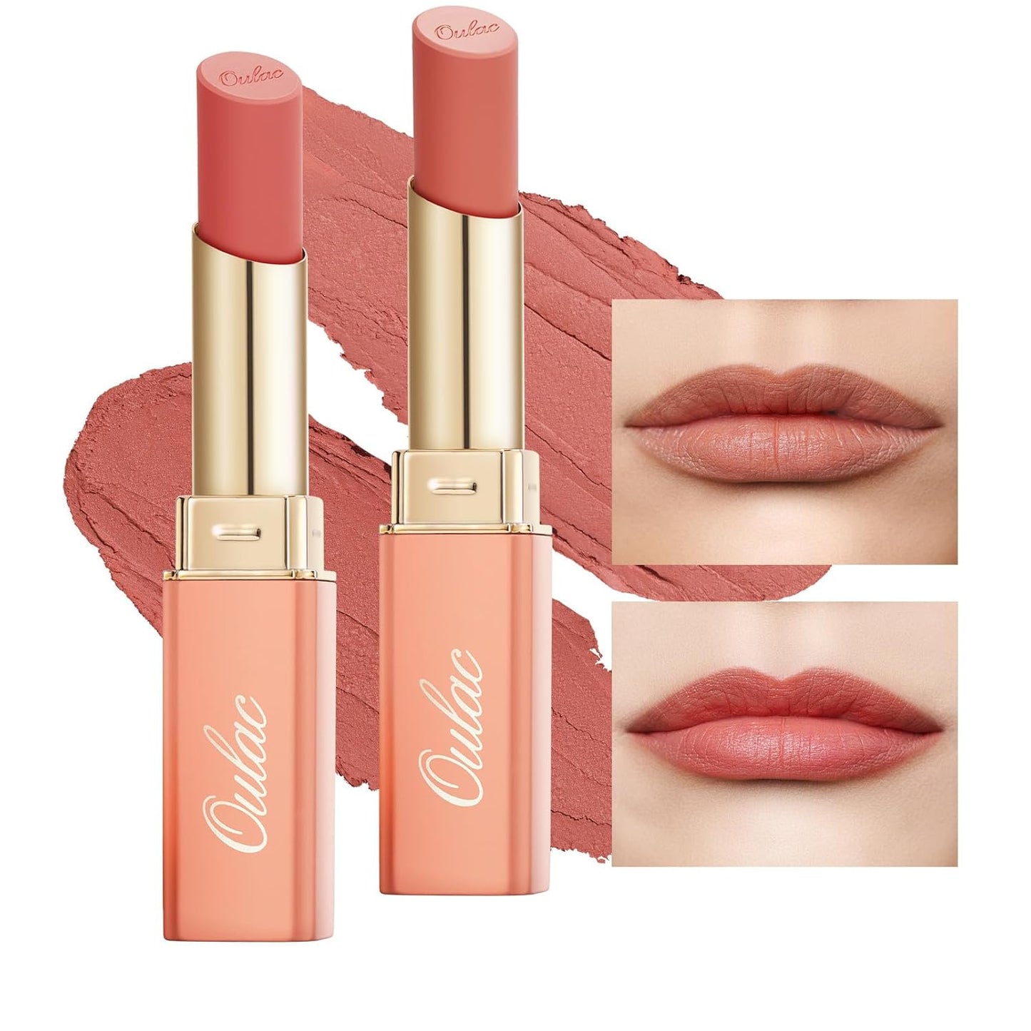 Oulac Lipsticks for Women Set - Matte Lipstick, Full Coverage Lip Color, Semi Matte Finish, Cream Texture, Hydrating, Infused with Hyaluronic Acid, 4g*2 Y08+Y12