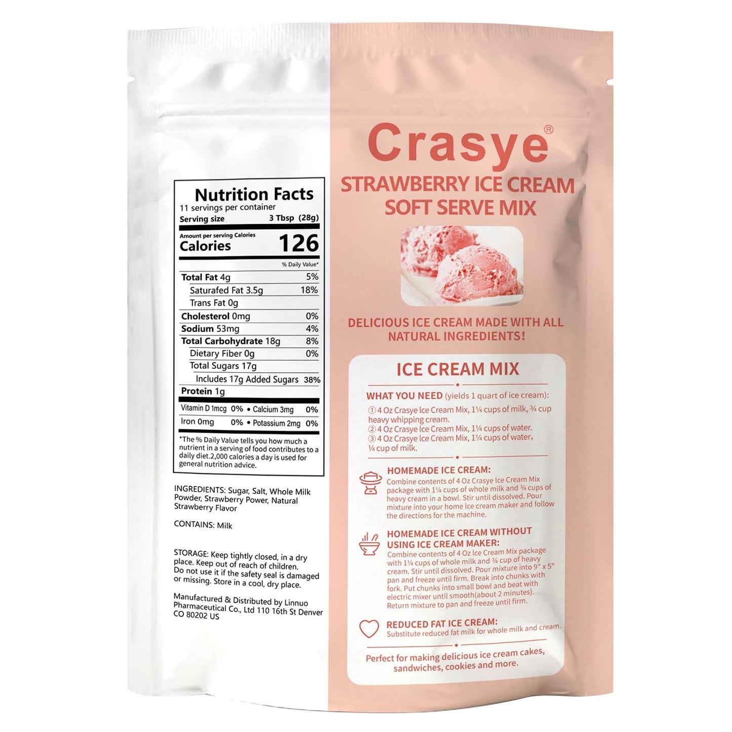 Ice Cream Mix Strawberry Soft Serve Mix Soft Serve Mixes Base Powder Homemade for Ice Cream Maker Machine - 10 Ounce