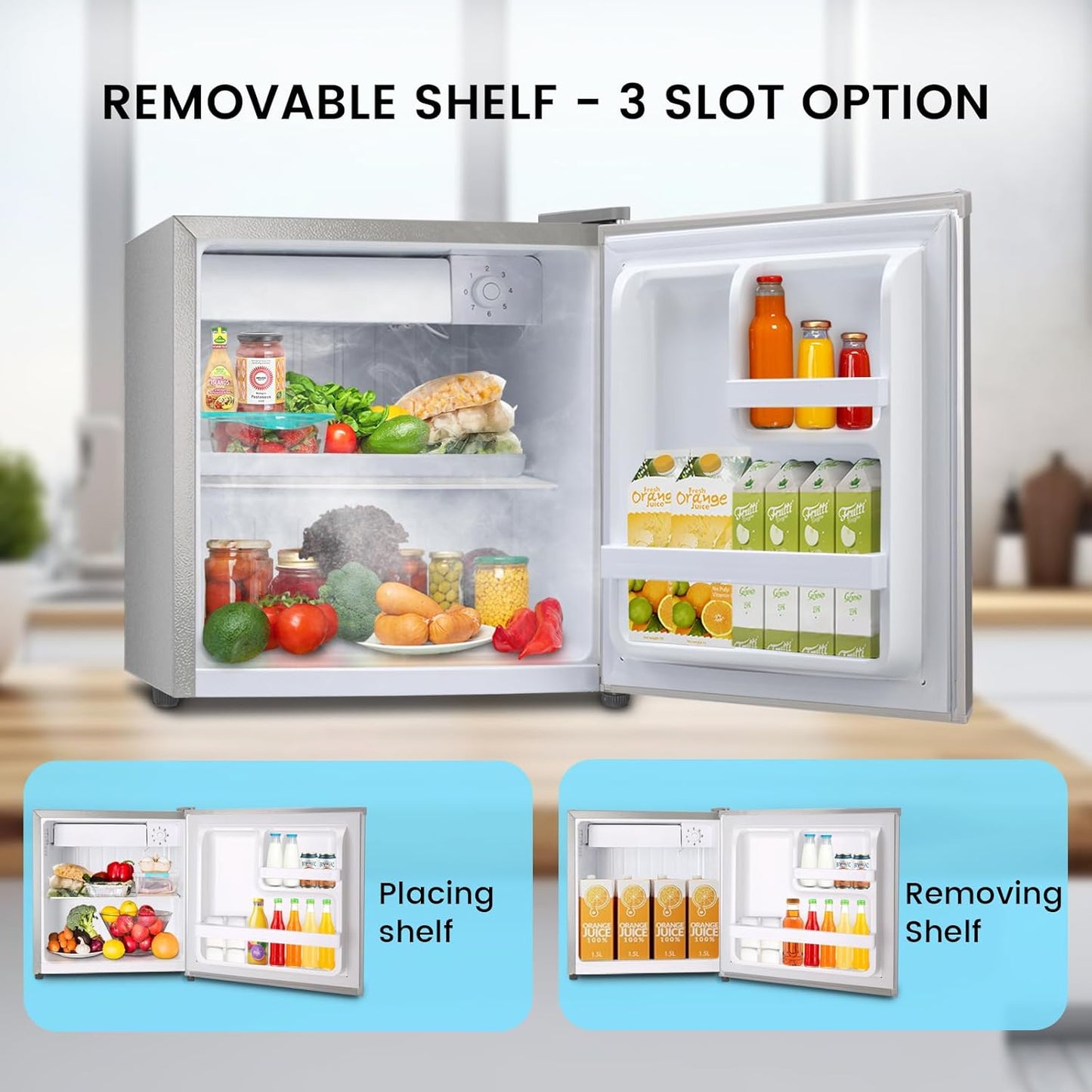 1.6 Cu.ft Mini Fridge with Freezer, Compact Refrigerator, Single Reversible Door, Ultra Quiet, Energy Efficient for Office, Dorm, Bedroom, Apartment, Silver