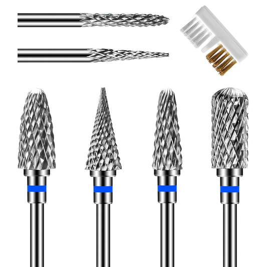 6 Pack Nail Drill Bits for Acrylic Nails, 3/32" Shank Drill Bits for Nails Professional Electric Cuticle Drill Bit, Cuticle Cleaner Nail Gel Polish Remover Tool for Home Salon Nail Bits-Blue