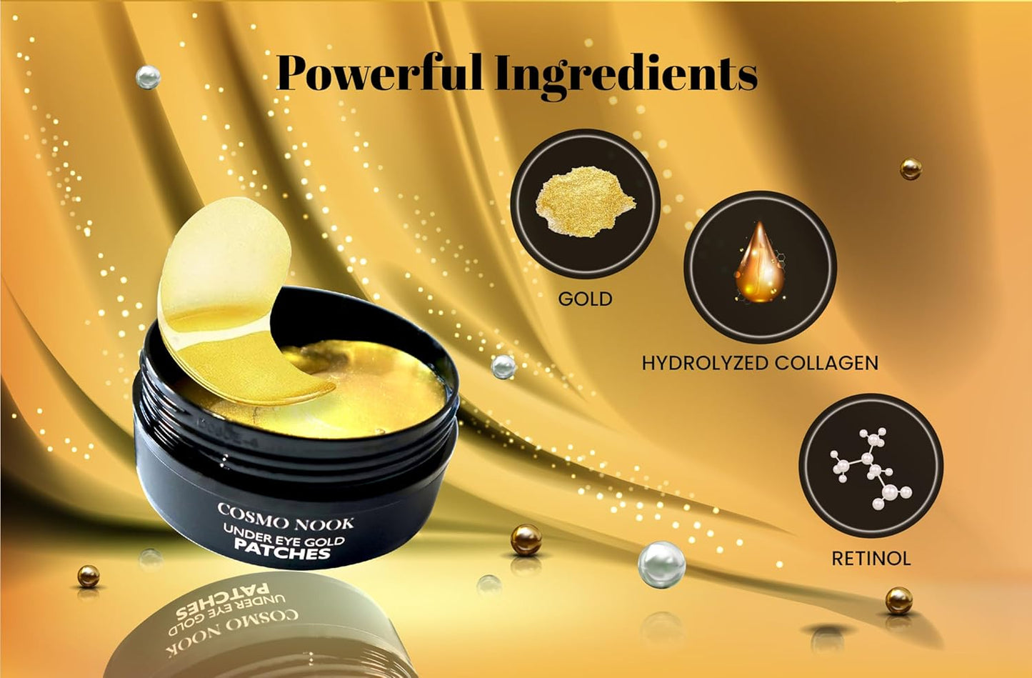 24k Gold Under Eye Patches - 60 Pcs Eye Mask Pure Gold Anti-Aging Collagen Hyaluronic Acid Under Eye Mask for Removing Dark Circles, Puffiness & Wrinkles Refresh Your Skin