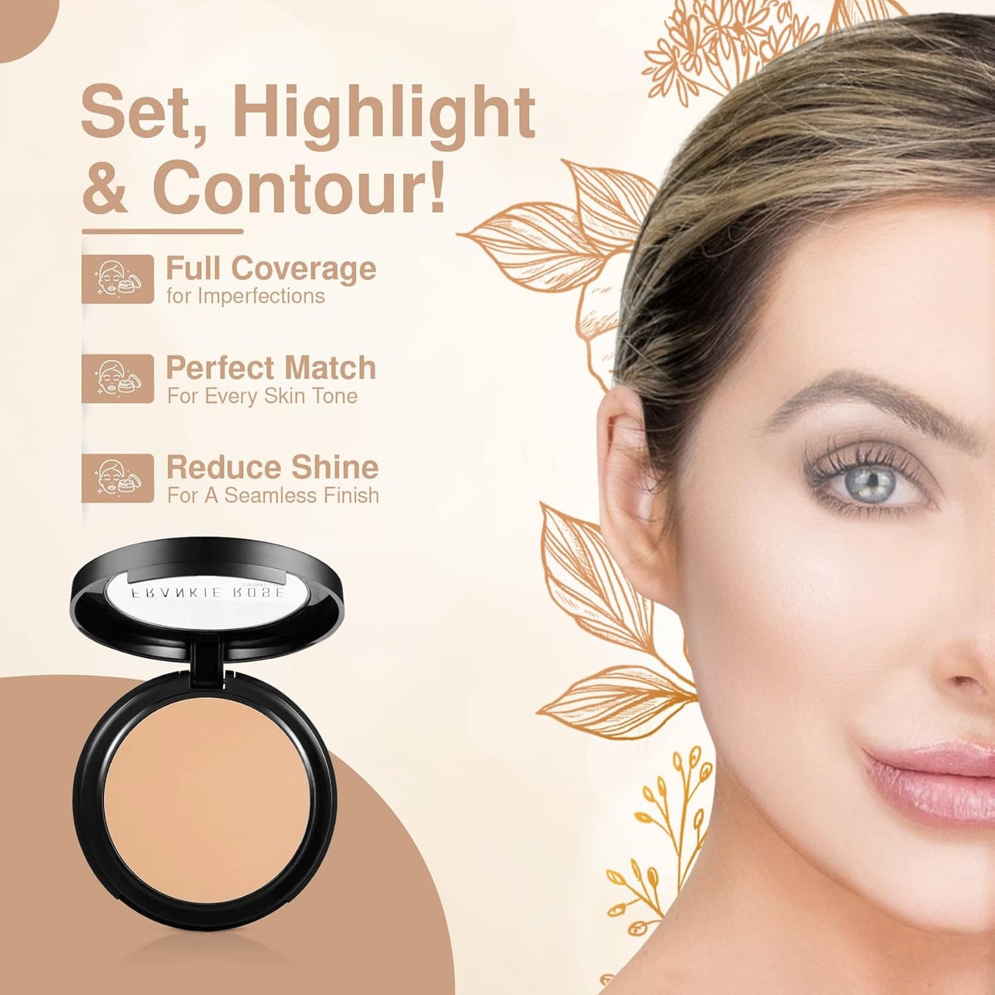 Frankie Rose Cosmetics Powder Foundation – Full Coverage Face Powder For Pores & Imperfections, Evens Out Skin Tone & Shine-Control | 58 Grams (Silk)