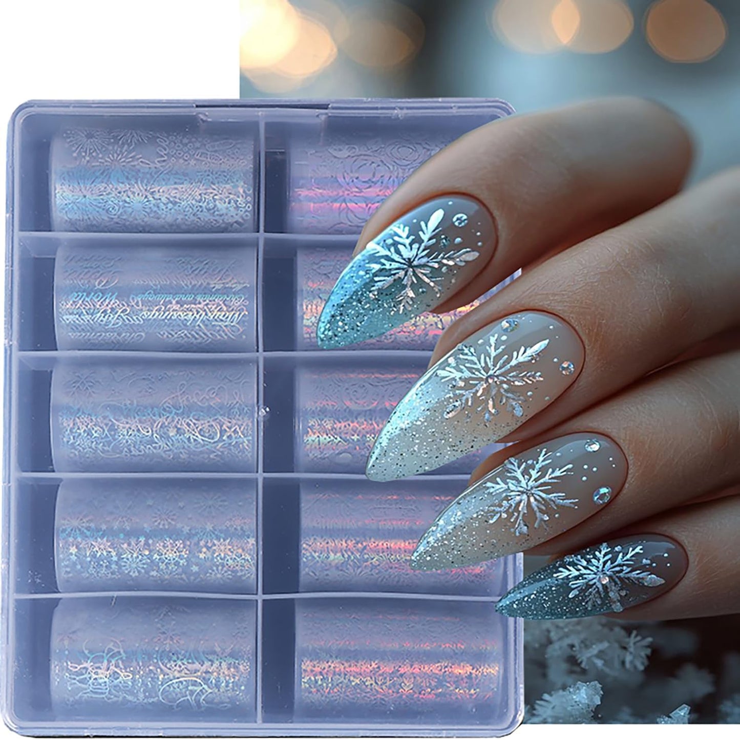 10 Rolls Christmas Nail Foils Transfer Nail Art, Snowflake Nail Transfer Foil Stickers Christmas Theme Design Nails Supplies Christmas Tree Snowman Santa Claus Manicure Decals Cute Nails Accessories
