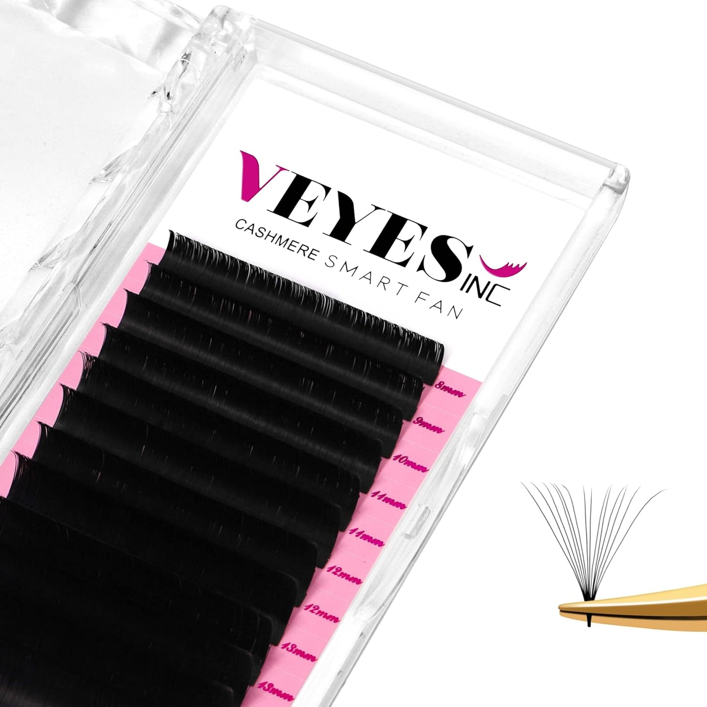 VEYES INC Cashmere Smart Fan Lash Extensions 0.03 0.05 0.07 C/CC/D Curl 8-20mm Mixed & Single Length, Super Matte Black Volume Lashes, Professional Supplies for Lash Techs (0.03 CC 12mm)