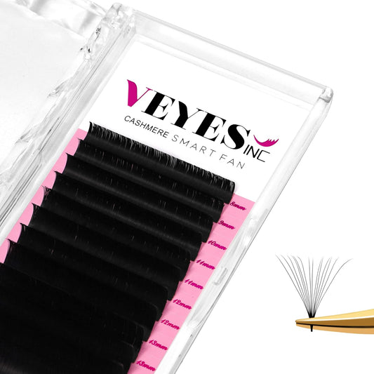 VEYES INC Cashmere Smart Fan Lash Extensions 0.03 0.05 0.07 C/CC/D Curl 8-20mm Mixed & Single Length, Super Matte Black Volume Lashes, Professional Supplies for Lash Techs (0.07 CC 16mm)