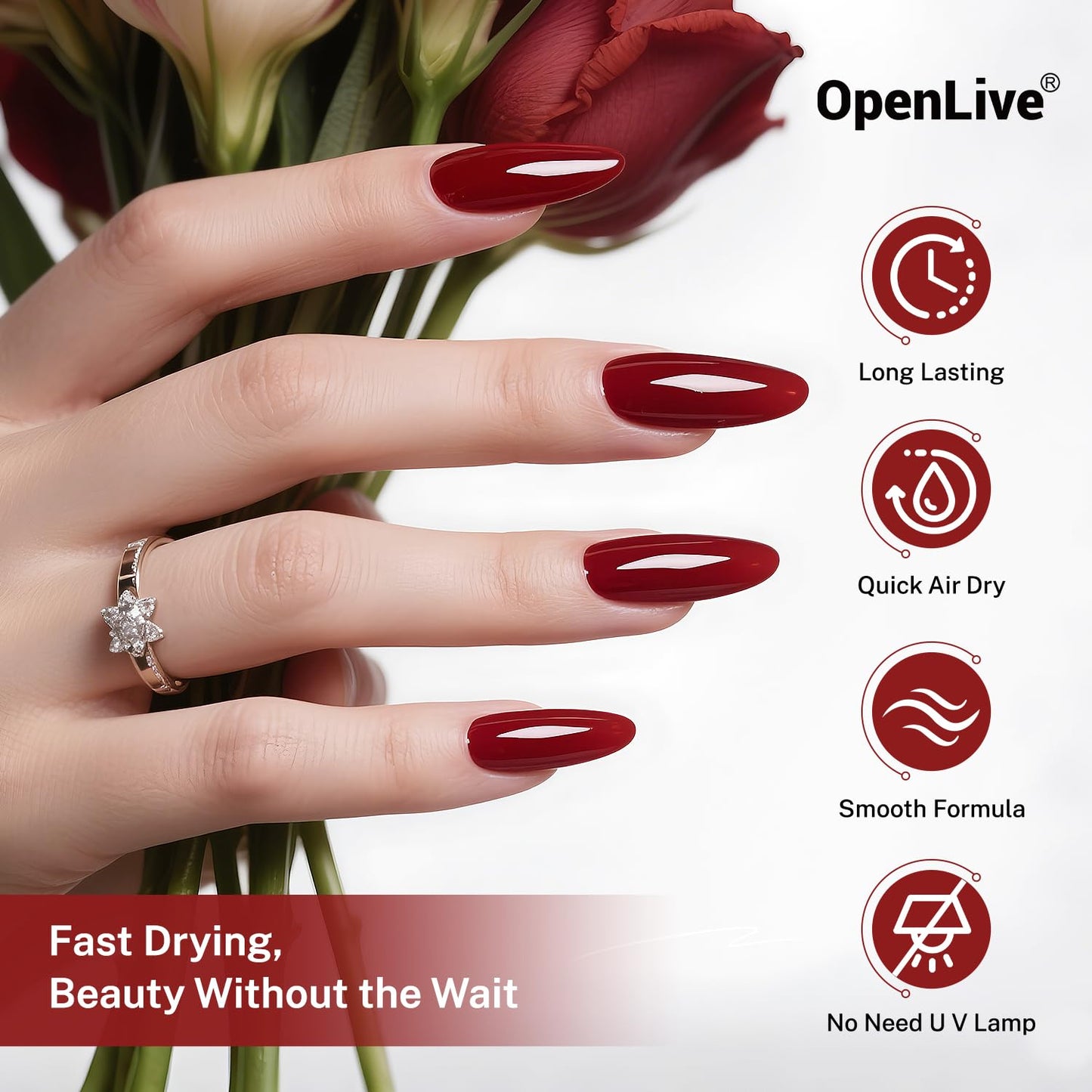 16.5ml Dark Red Nail Polish Large Volume Quick Dry Nail Polish, Long Lasting Shine, Fingernail Toenail Nail Art DIY Home Travel Nail Art Gift