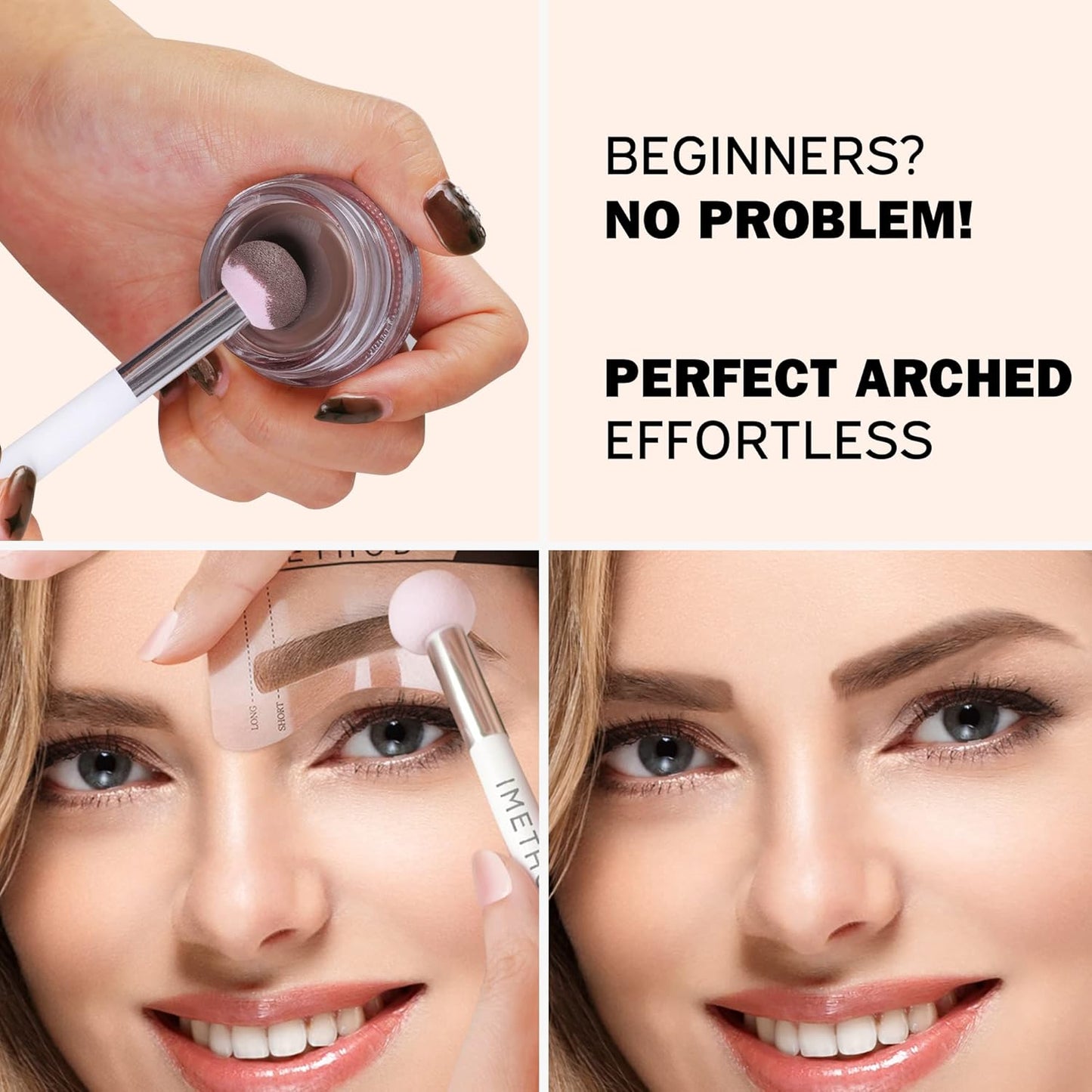 iMethod Eyebrow Stamp and Eyebrow Stencil Kit - Brow Stamp Kit, Eye Brow Stamping Kit, Brow Stencil and Stamp Kit, Brow Trio Eyebrow Kit, Perfect Bushy Eyebrows, Dark Brown