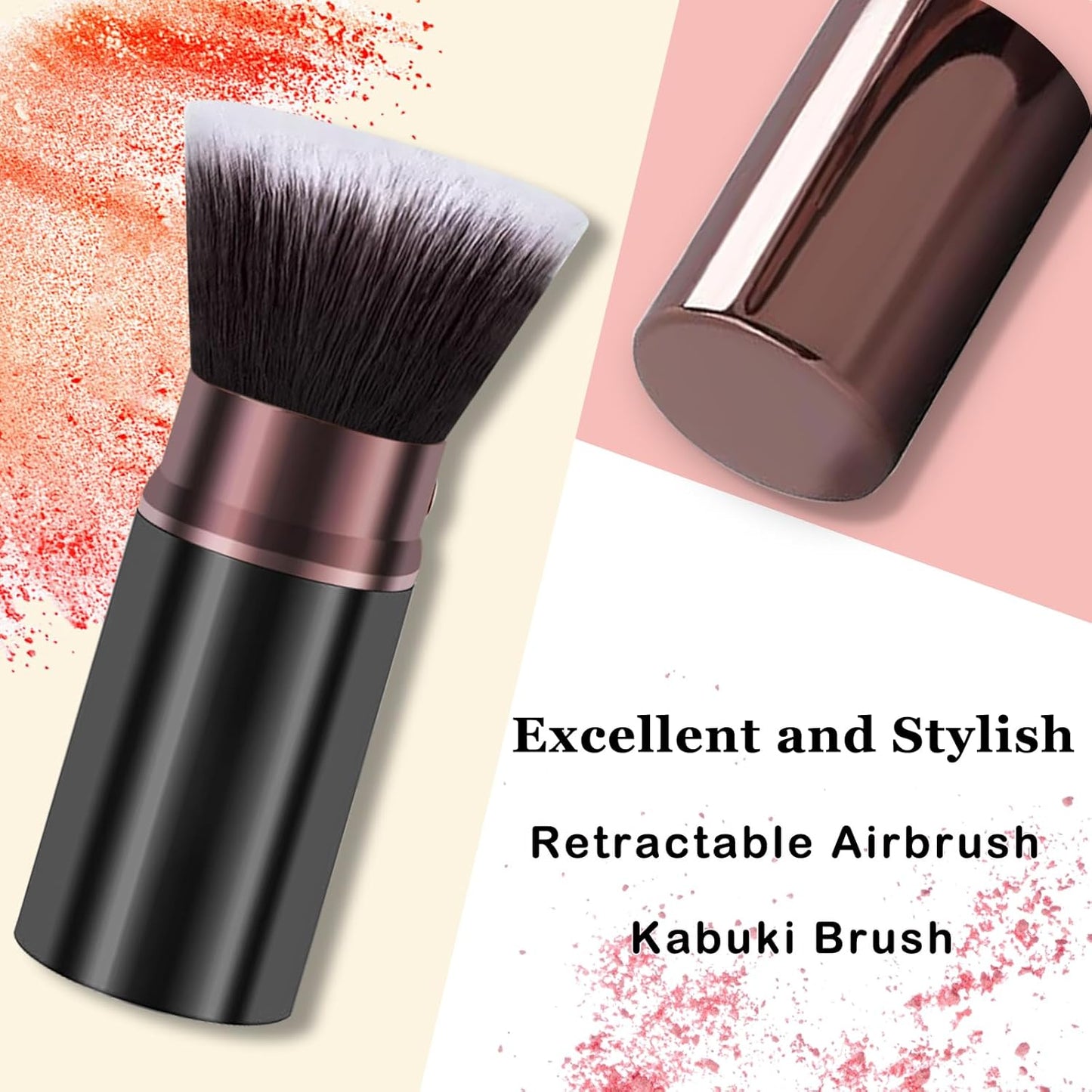 Retractable Makeup Brush, Travel Kabuki Powder Foundation Makeup Brush Face Blush Brushes for Blending Liquid, Flawless Cosmetics, Bronzer, Buffing, Sunscreen,