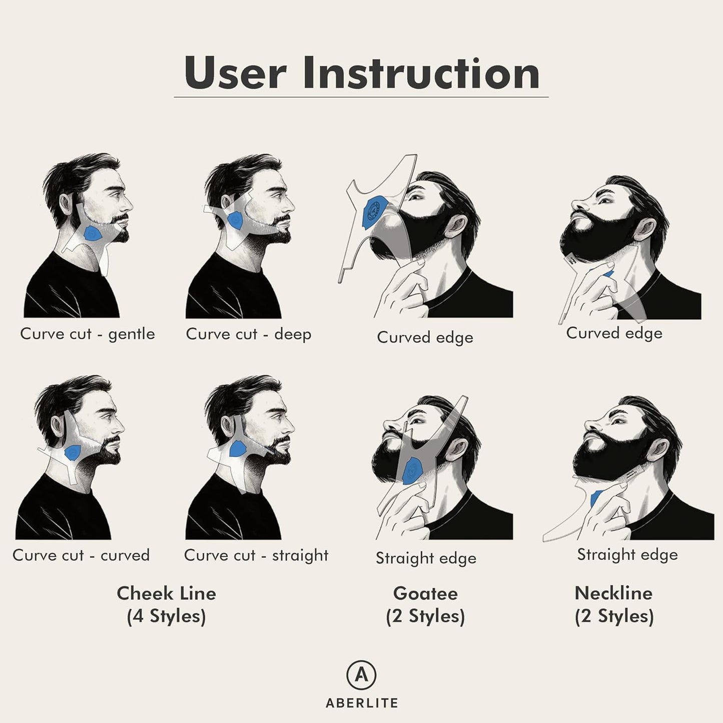 Aberlite ClearShaper 3.0 - Beard Shaper Kit w/Two Barber Pencils - Premium Shaping Tool - 100% Clear | Many Styles - The Ultimate Beard/Hair Lineup (US Patent) - Stencil Guide Template Outliner