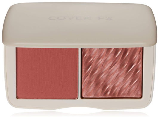 COVER FX Monochromatic Powder Blush Duo - Spiced Cinnamon: Terracotta Flush - Matte + Shimmer Finish - Create Custom, High Impact Color