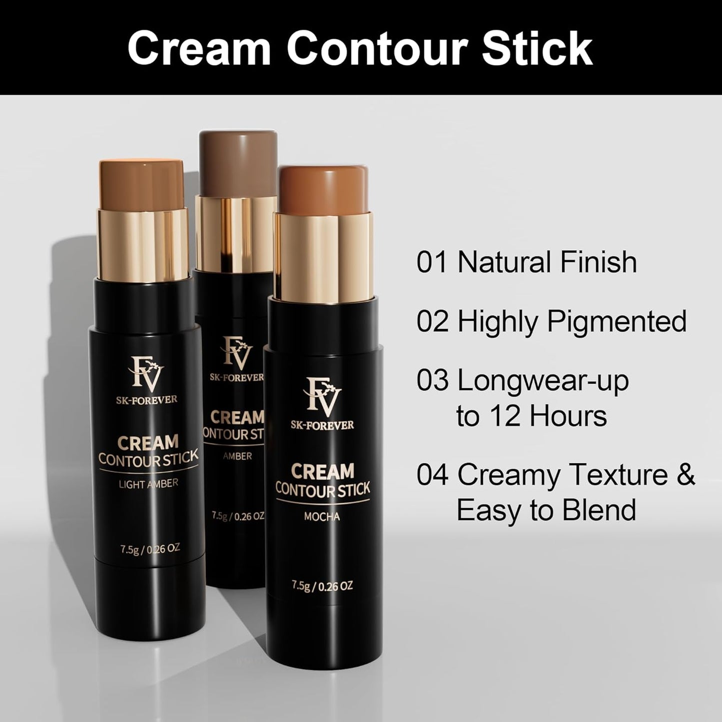 FV Cream Contour Stick, Highly Pigmented & Blendable Contour Bronzer Stick, Long Lasting & Waterproof Contouring Stick for a Naturally Sculpted Look, Beginner Friendly, 04 Light Amber