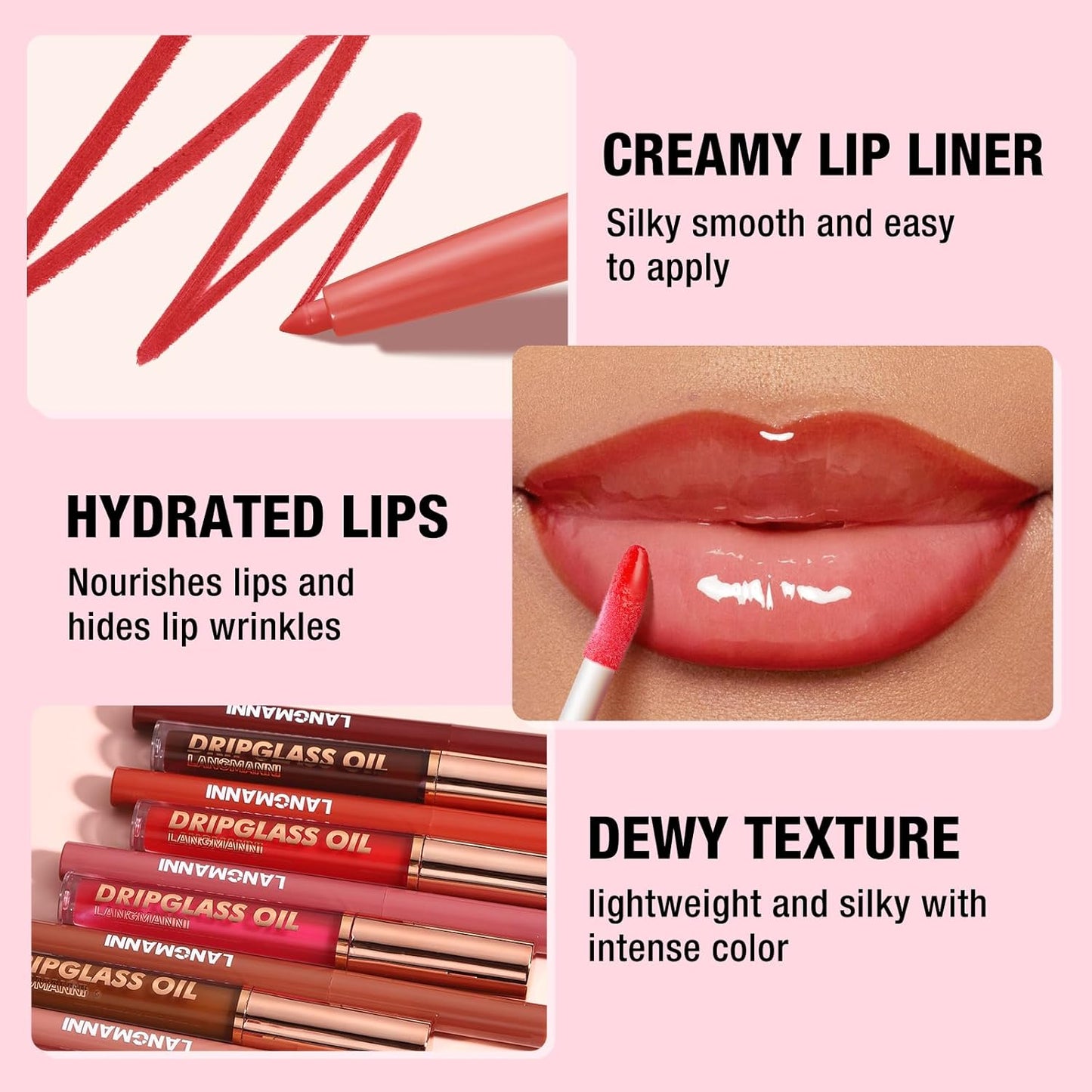 BestLand 12pcs Hydrating Lip Oils + Lip Liner Pencil Lip Combo Sets, 24H Long-Lasting Lip Kit with Lip Liner and Gloss, Nourishing, Non-Sticky Tinted Stain Lip Gloss Plumping Lip Oil Set for Women
