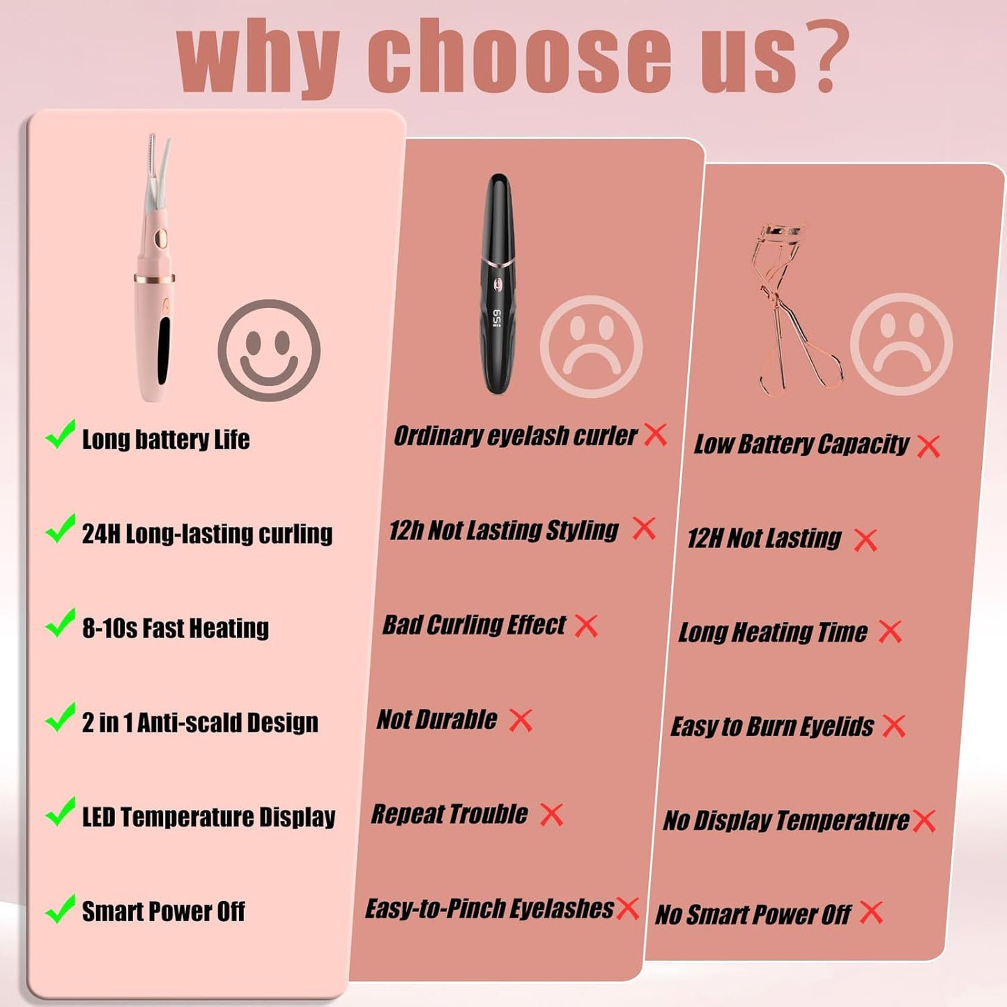 Heated Eyelash Curlers - 2 in 1 Clip- Type Heated lash Curler Best Seller Electric Eyelash Curler LED Display 3 Temp Settings for Makeup Tools USB Rechargeable Natural-Pk C1A-AA